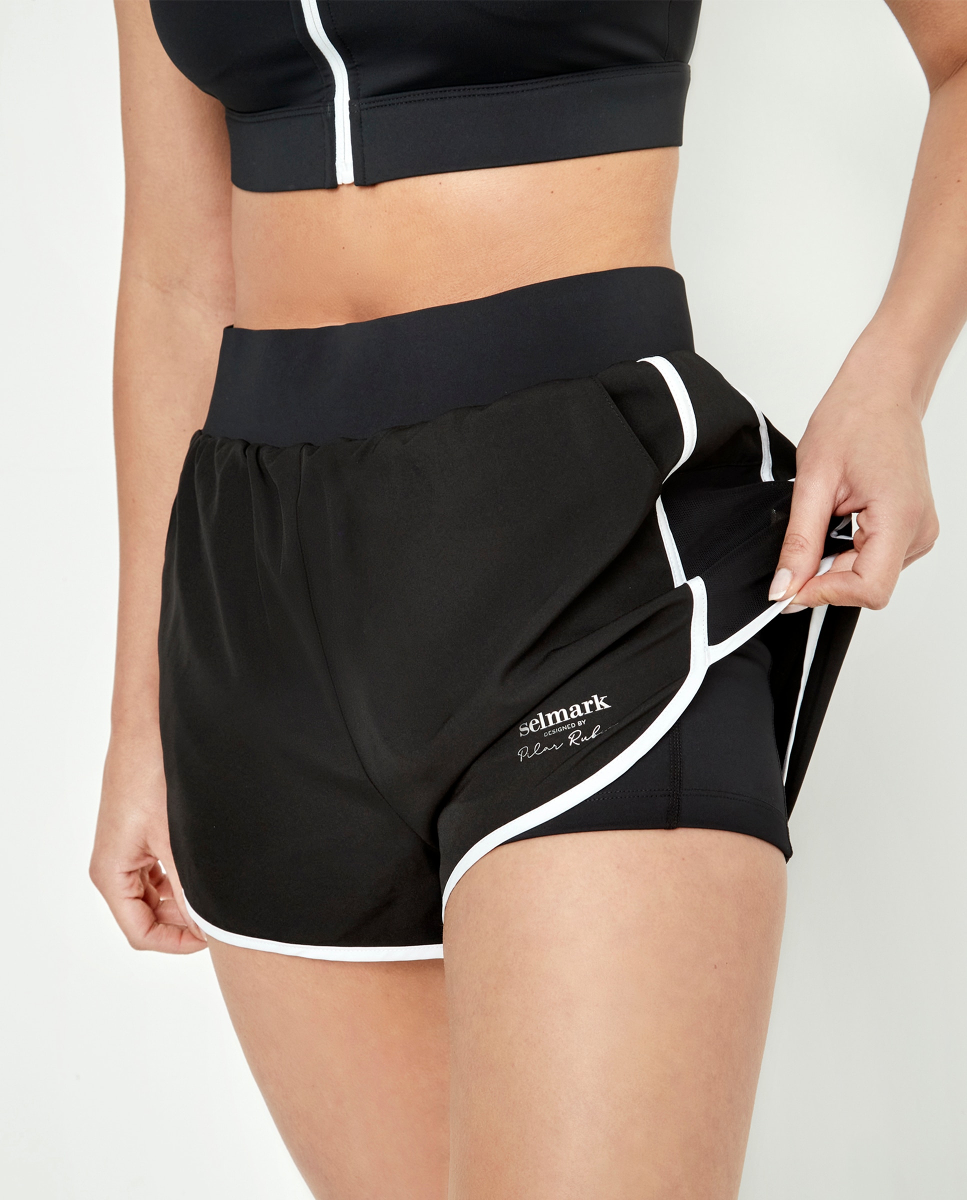 Short deportivo de mujer, corto, doble - Selmark - Blanco / Negro Blanco / Negro-7