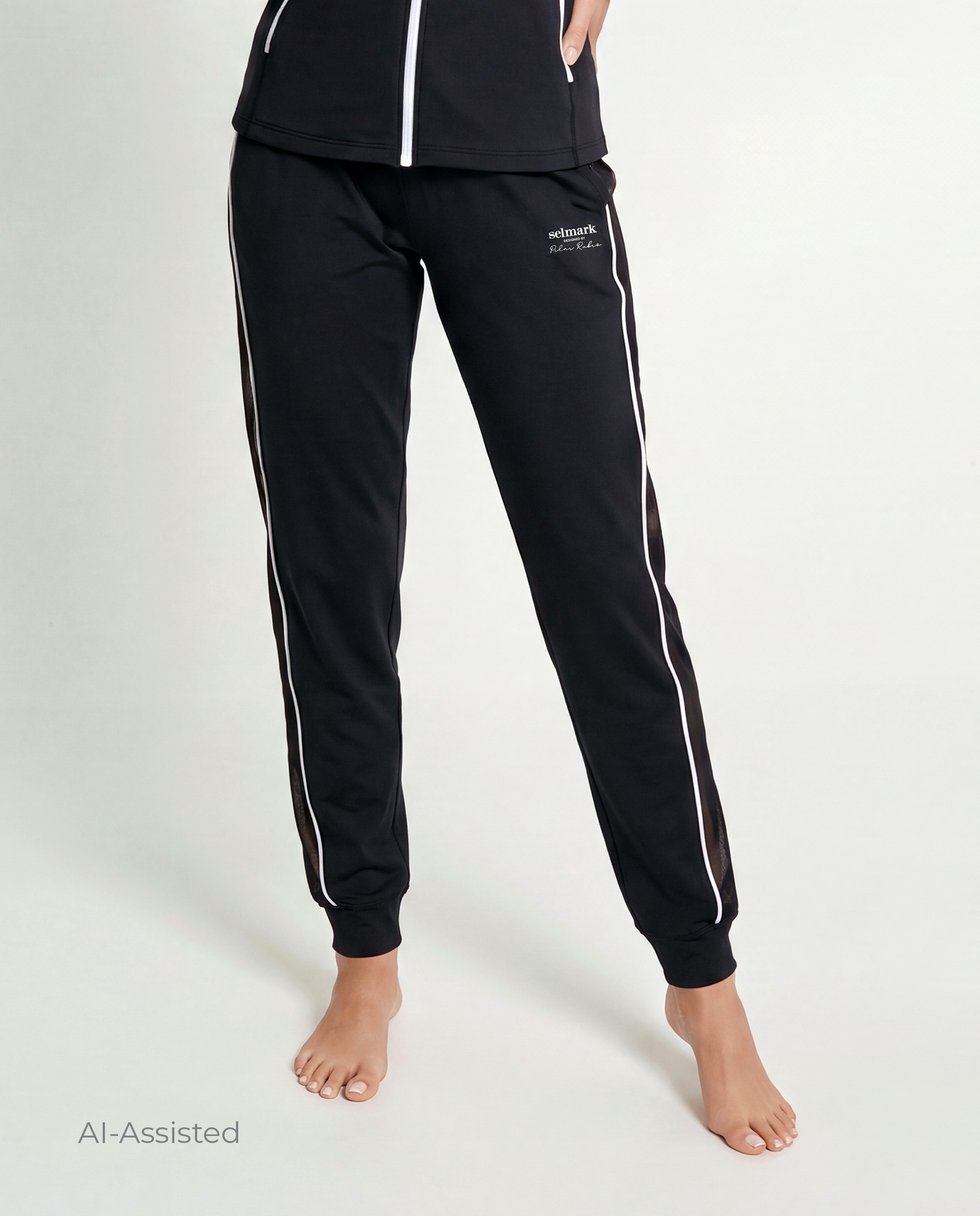 Legging deportivo de mujer, jogger - Selmark - Negro / Blanco Negro / Blanco-1