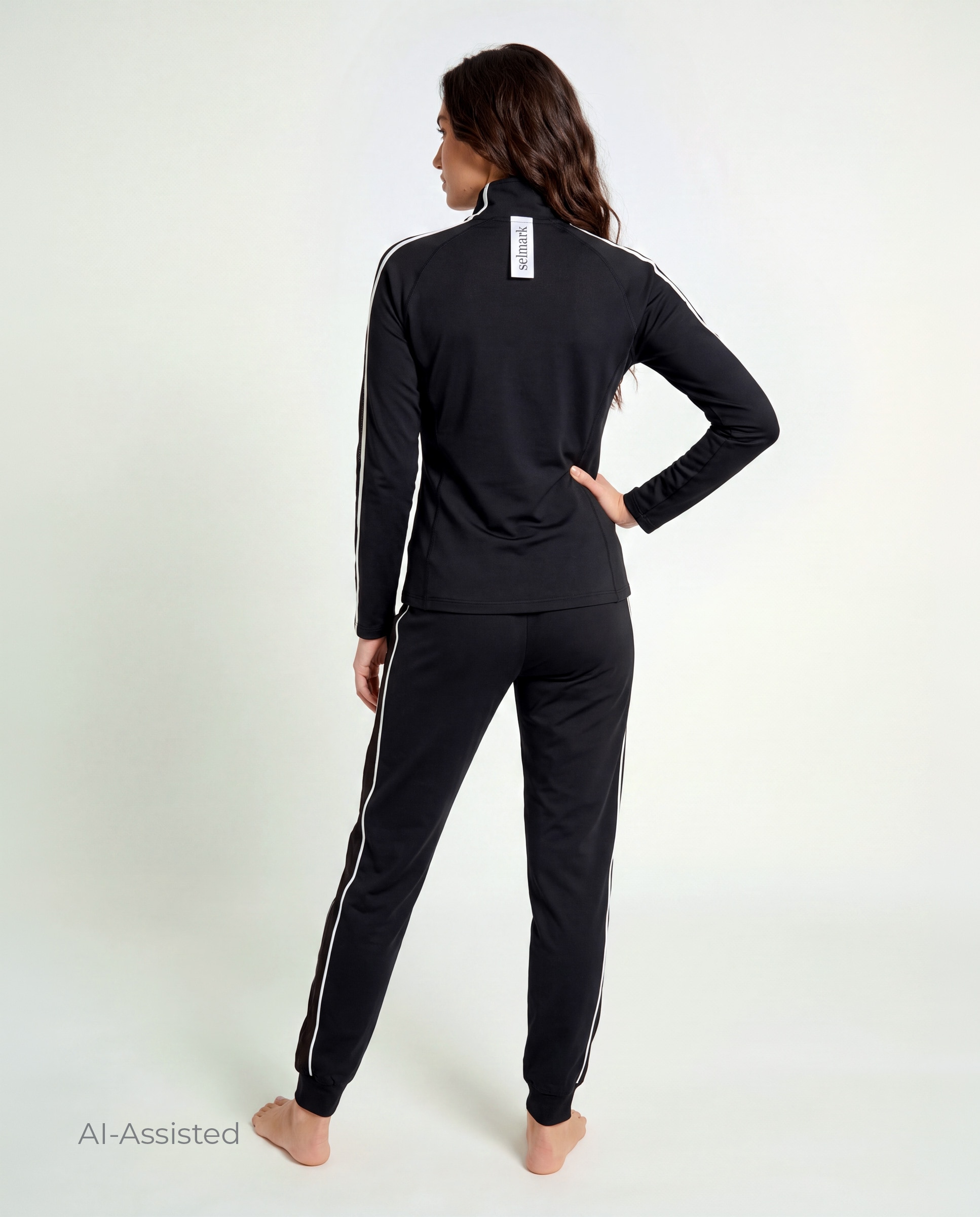 Legging deportivo de mujer, jogger - Selmark - Negro / Blanco Negro / Blanco-4