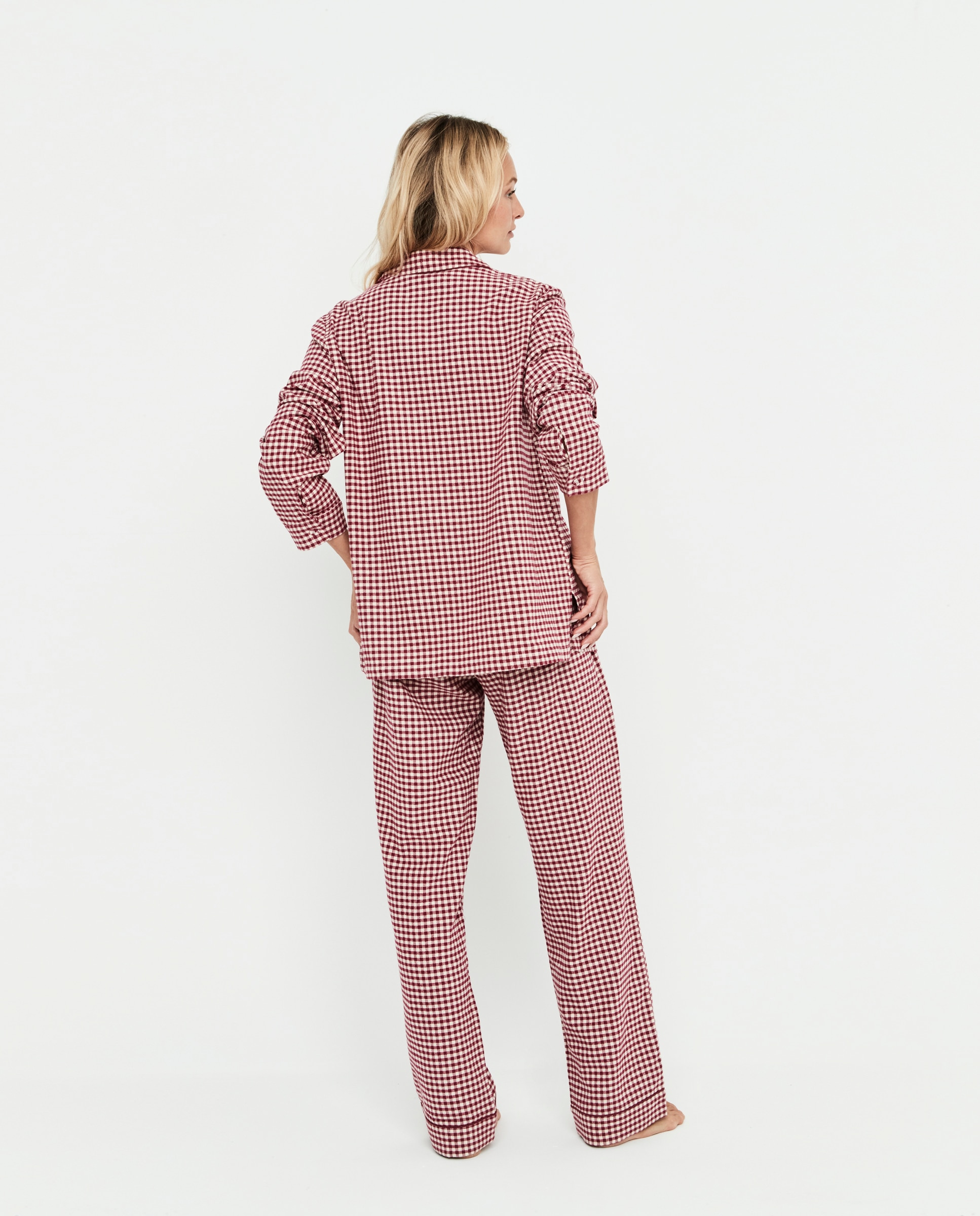 Pijama de mujer dos piezas, camisero, manga larga - Selmark - Granate Granate-2