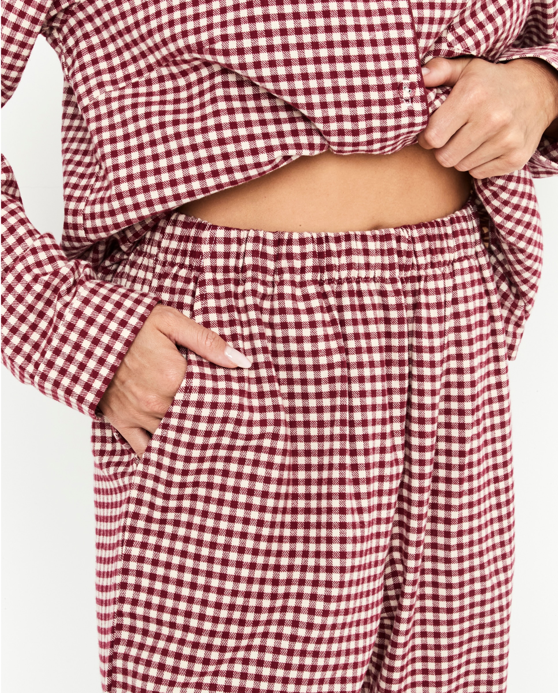 Pijama de mujer dos piezas, camisero, manga larga - Selmark - Granate Granate-4