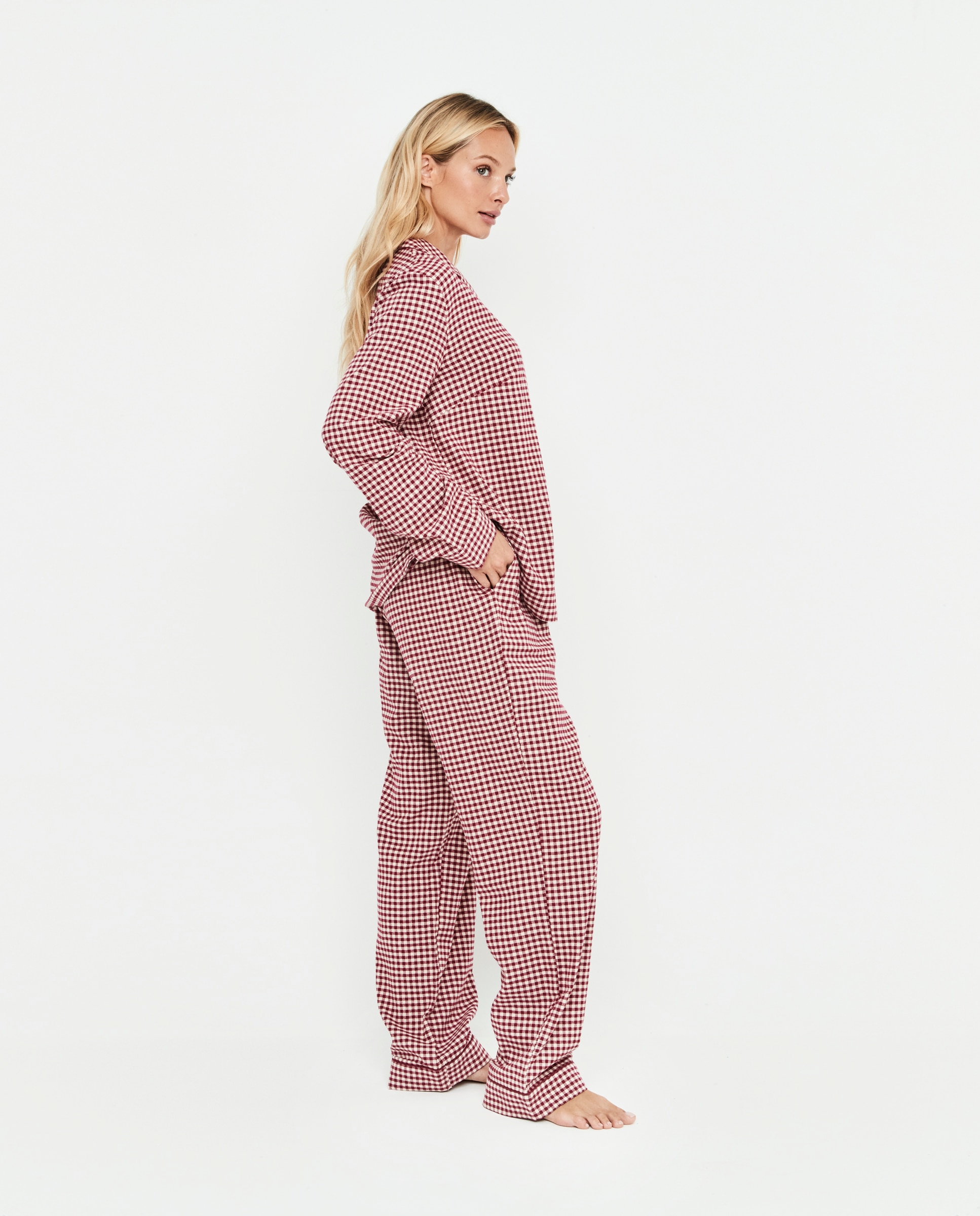 Pijama de mujer dos piezas, camisero, manga larga - Selmark - Granate Granate-5