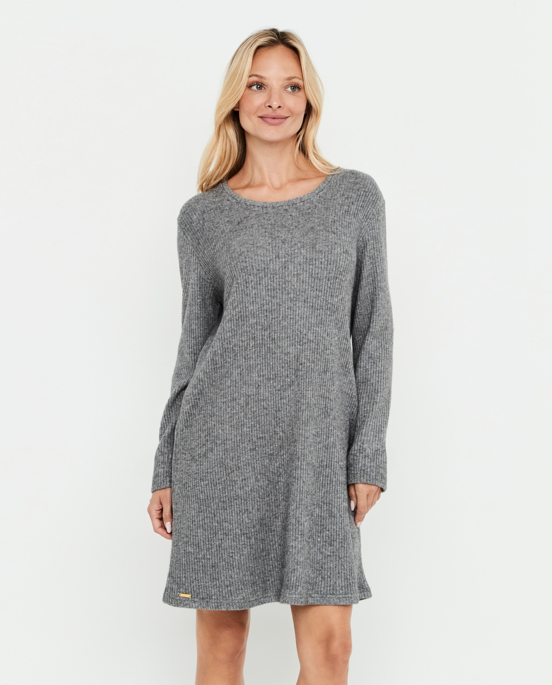 Camisón de mujer cuello redondo, manga larga - Selmark - Gris Gris-1