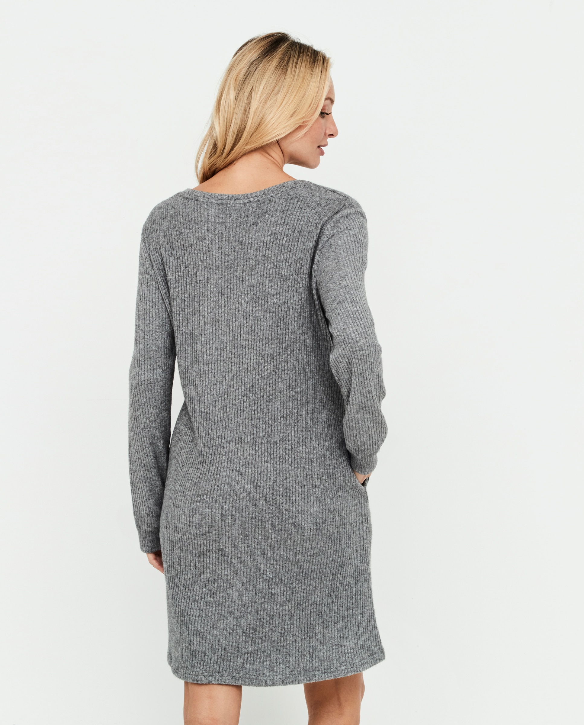 Camisón de mujer cuello redondo, manga larga - Selmark - Gris Gris-2