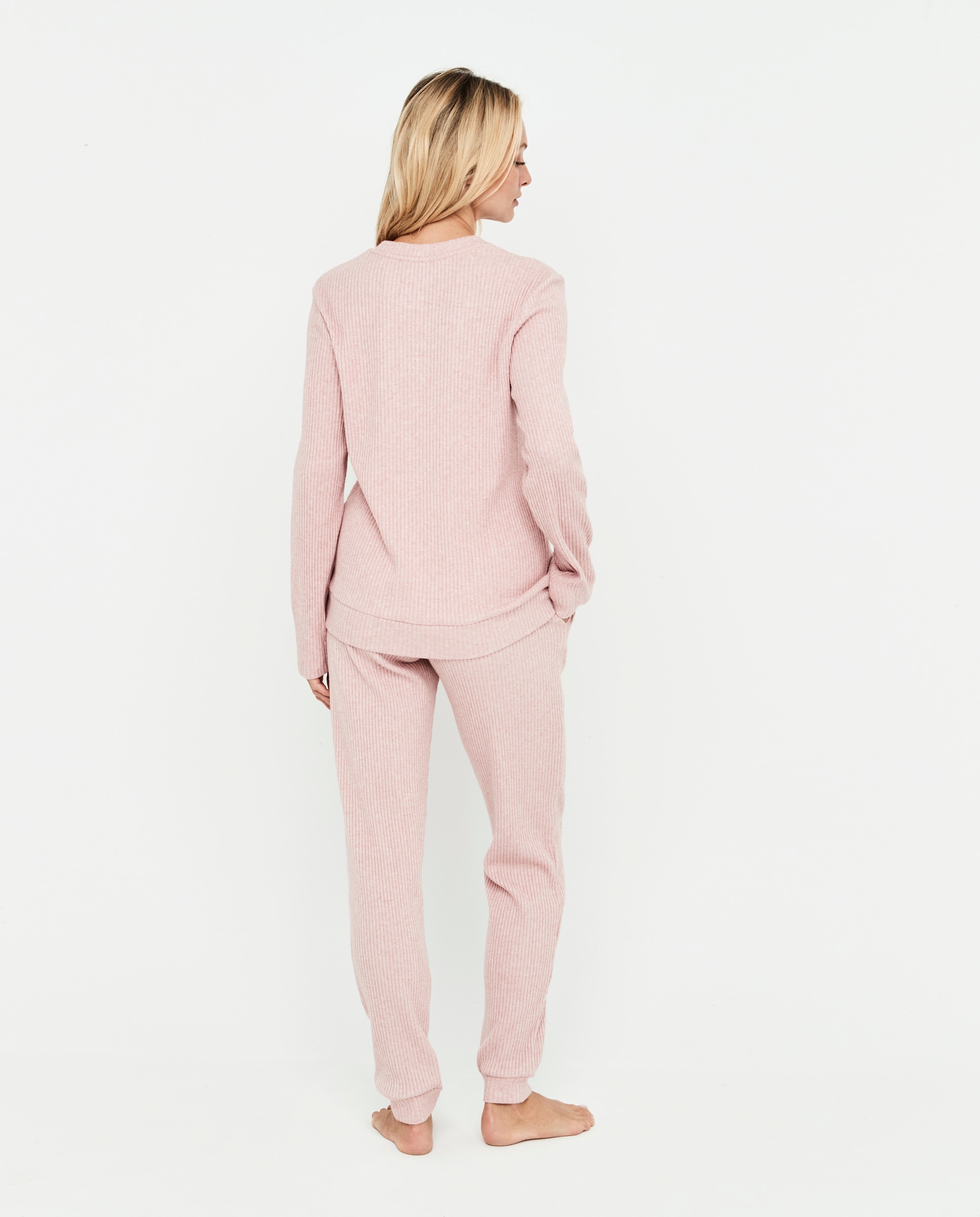 Pijama de mujer dos piezas, cuello redondo, manga larga - Selmark - Rosa claro Rosa claro-2