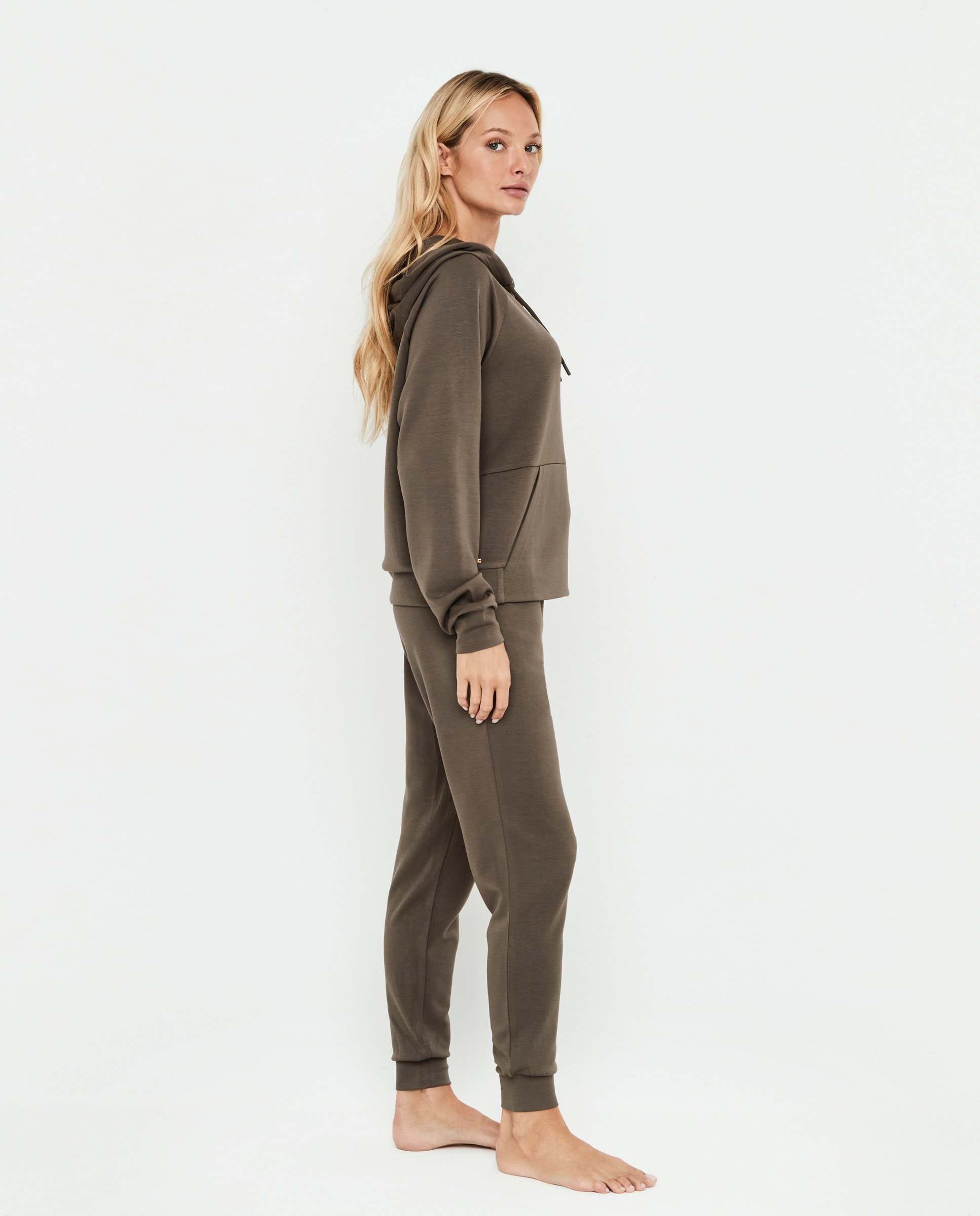 Conjunto de mujer, sudadera con capucha y pantalón - Selmark - Kaki Kaki-6