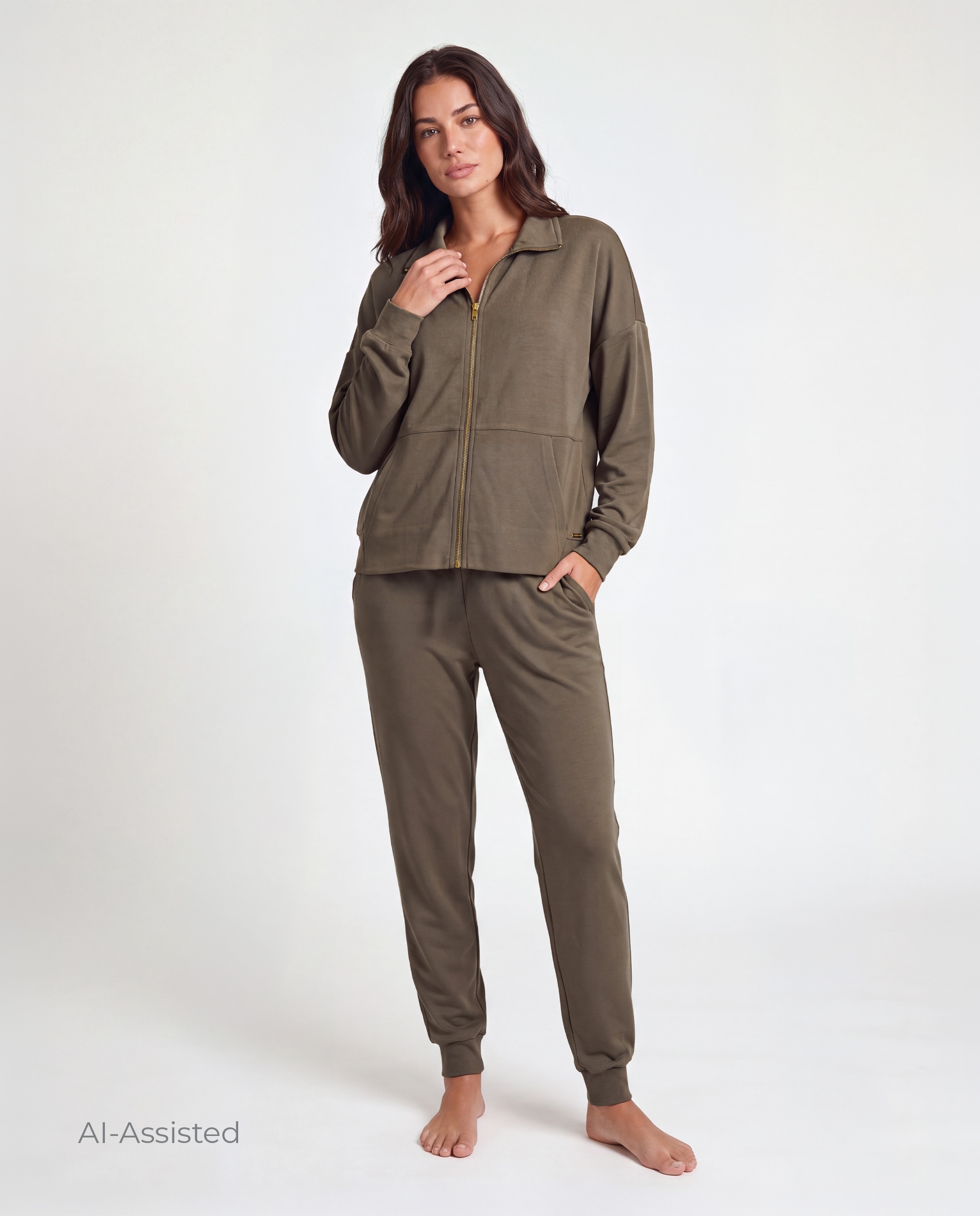 Conjunto de mujer, chaqueta y pantalón - Selmark - Kaki Kaki-1