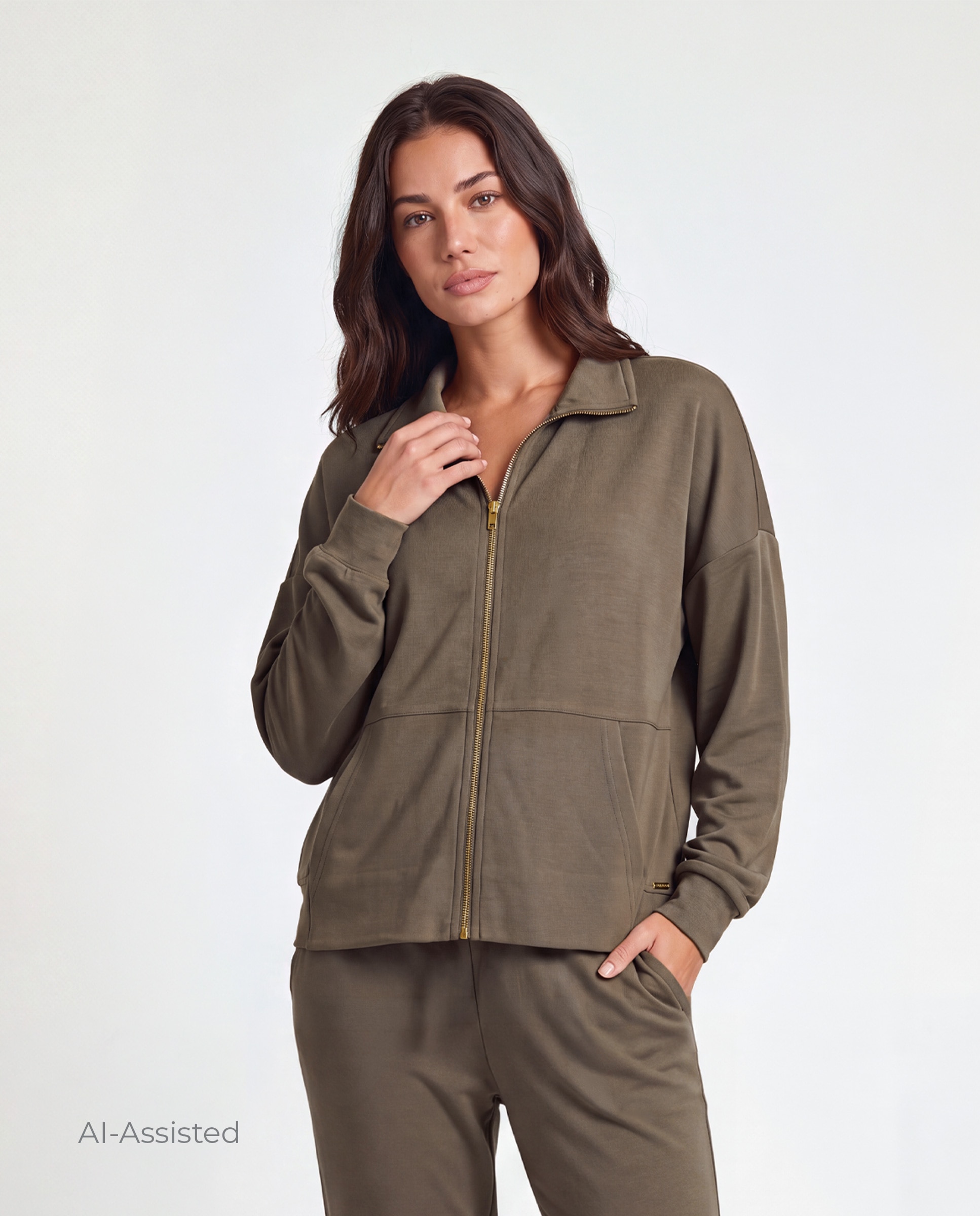 Conjunto de mujer, chaqueta y pantalón - Selmark - Kaki Kaki-4