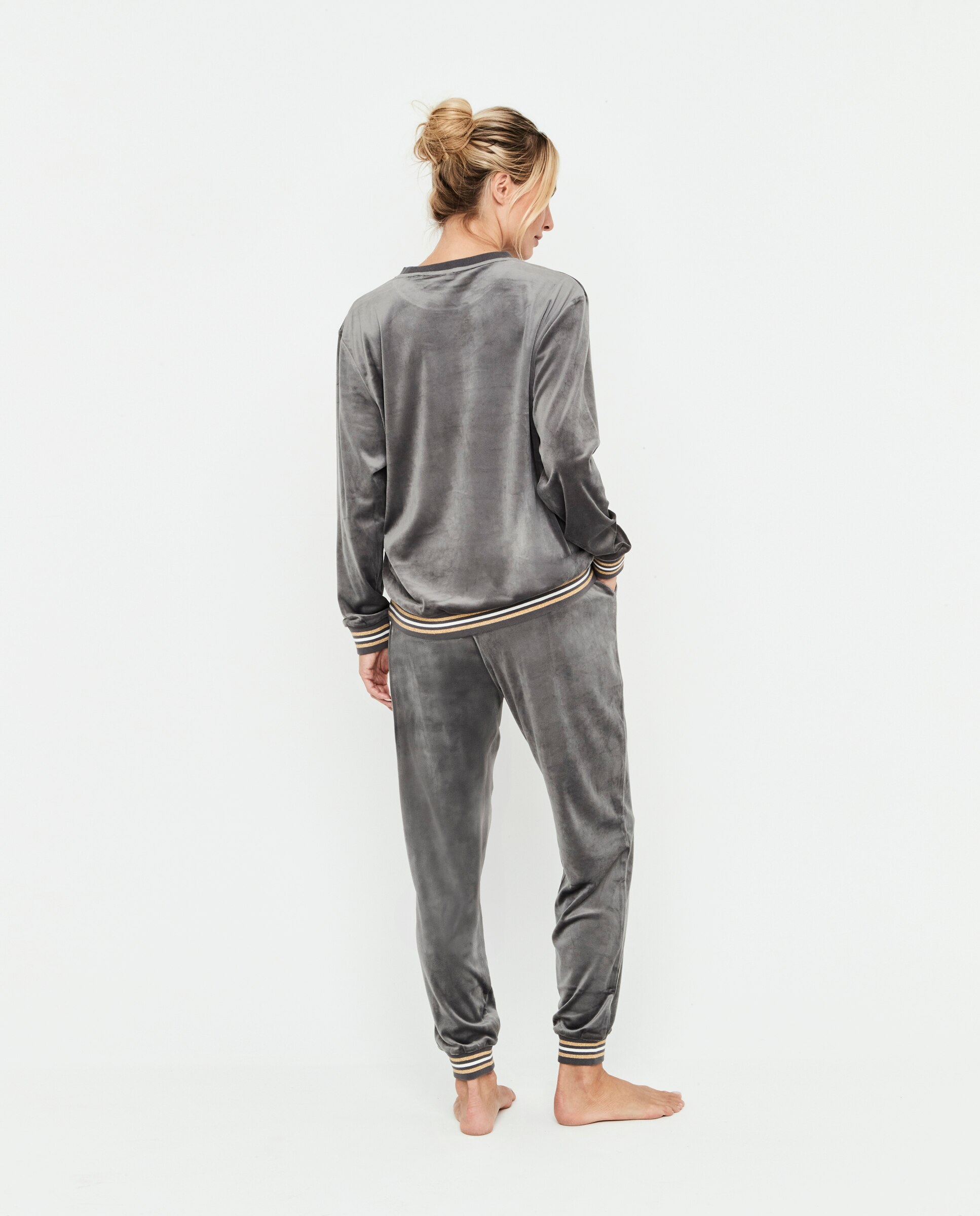 Sudadera de mujer, terciopelo, suedadera cuello redondo y pantalón - Selmark - Gris oscuro metalizado Gris oscuro metalizado-2