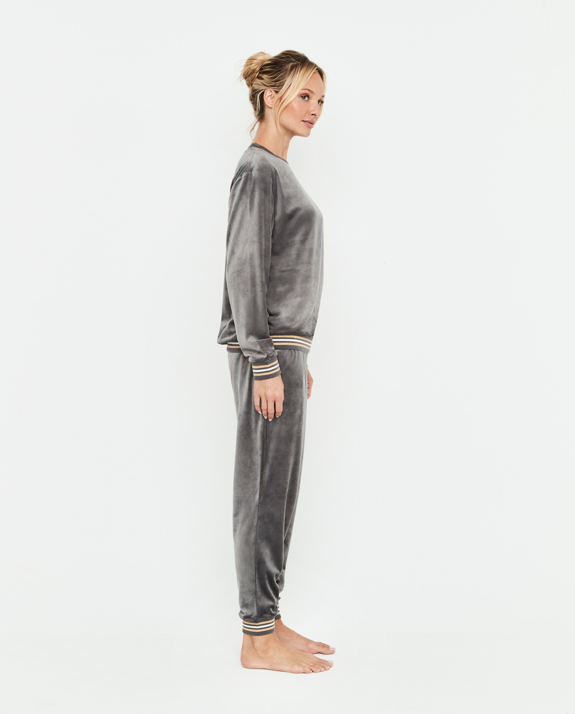 Sudadera de mujer, terciopelo, suedadera cuello redondo y pantalón - Selmark - Gris oscuro metalizado Gris oscuro metalizado-4
