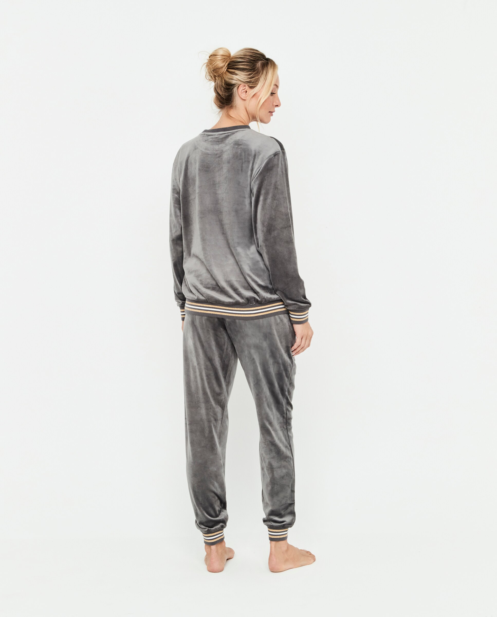 Sudadera de mujer, terciopelo, suedadera cuello redondo y pantalón - Selmark - Gris oscuro metalizado Gris oscuro metalizado-5