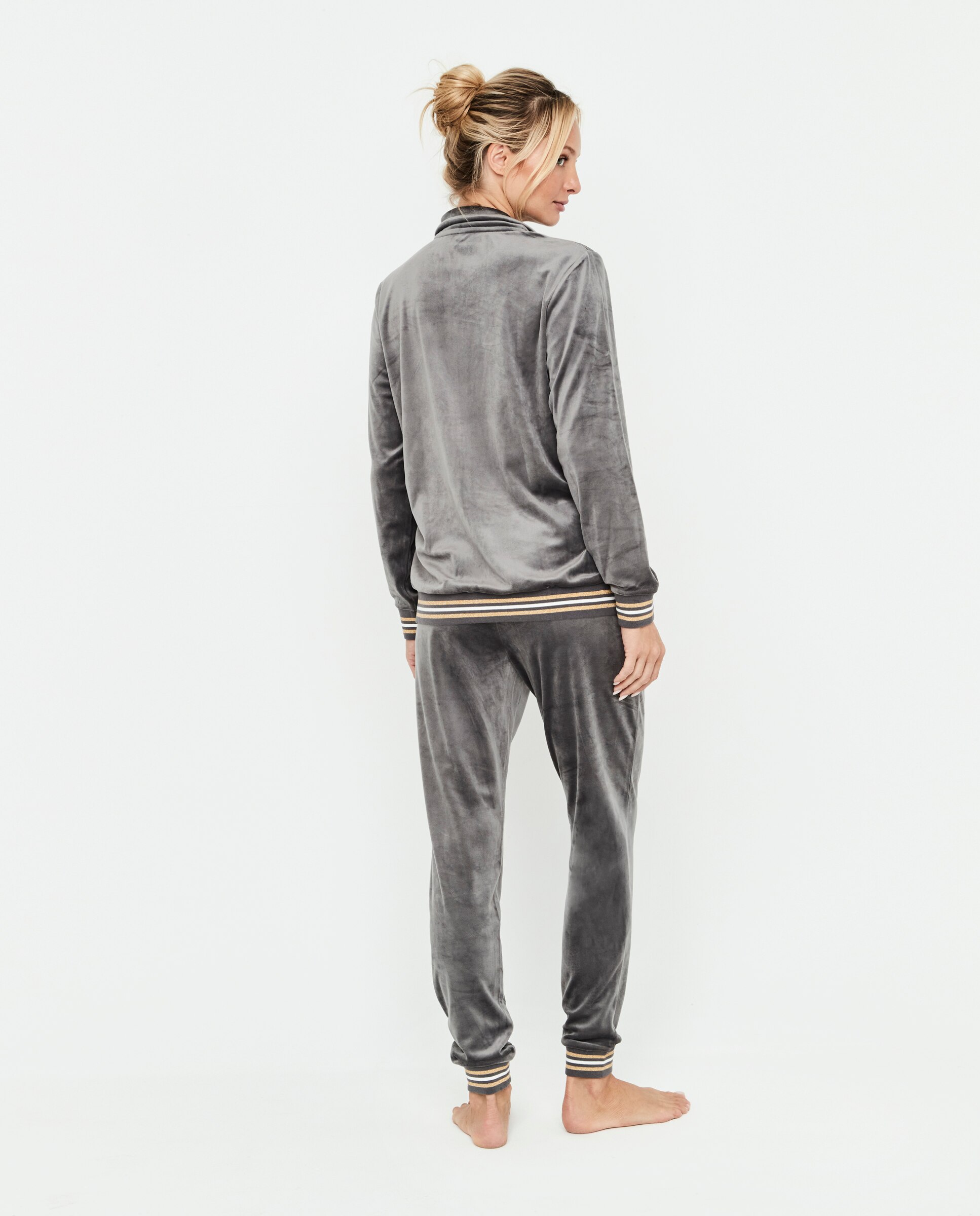 Conjunto de mujer, terciopelo, chaqueta cremallera con bolsillos y pantalón - Selmark - Gris oscuro metalizado Gris oscuro metalizado-2