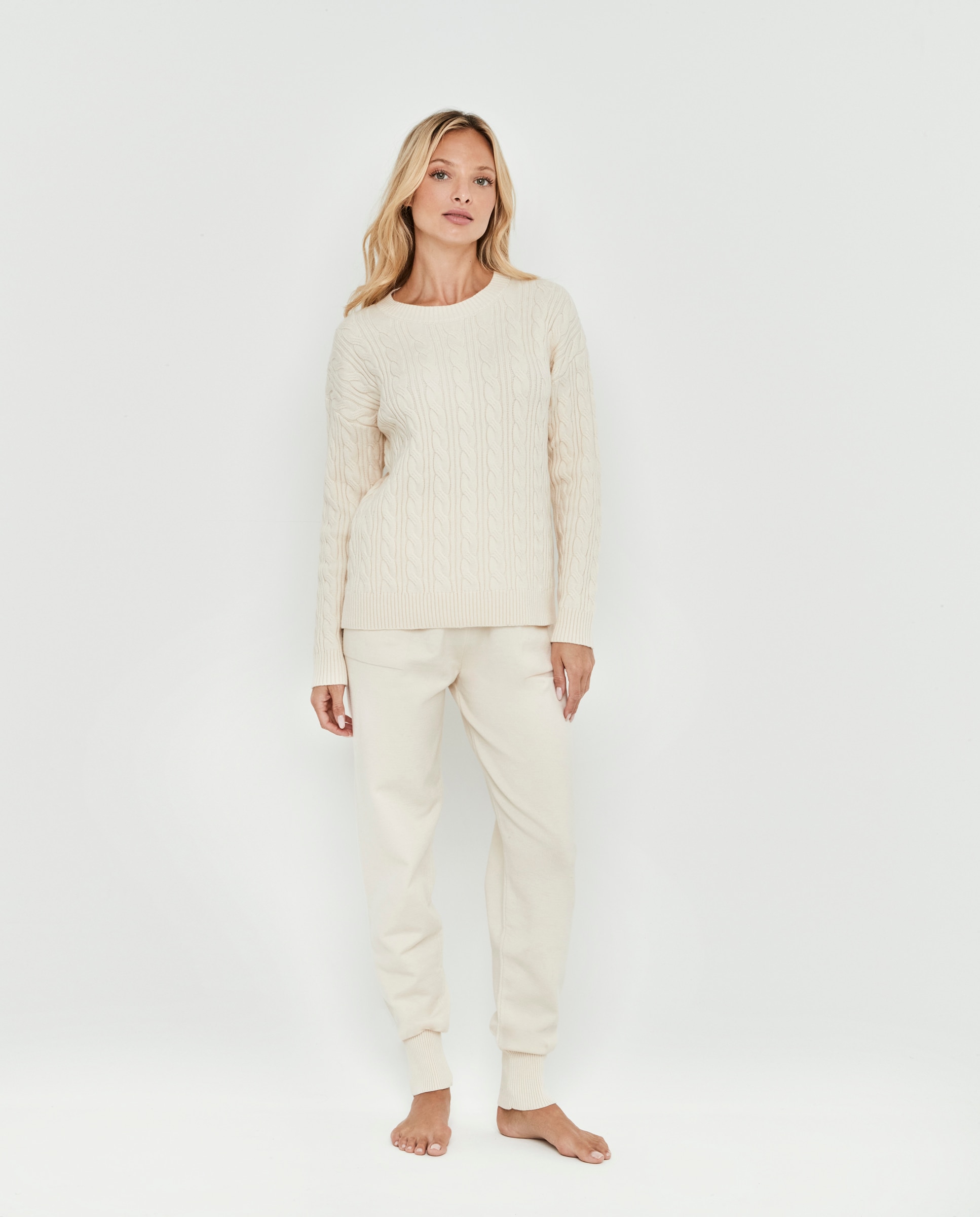 Sudadera de punto ochos de mujer, escote redondo - Selmark - Crema Crema-1