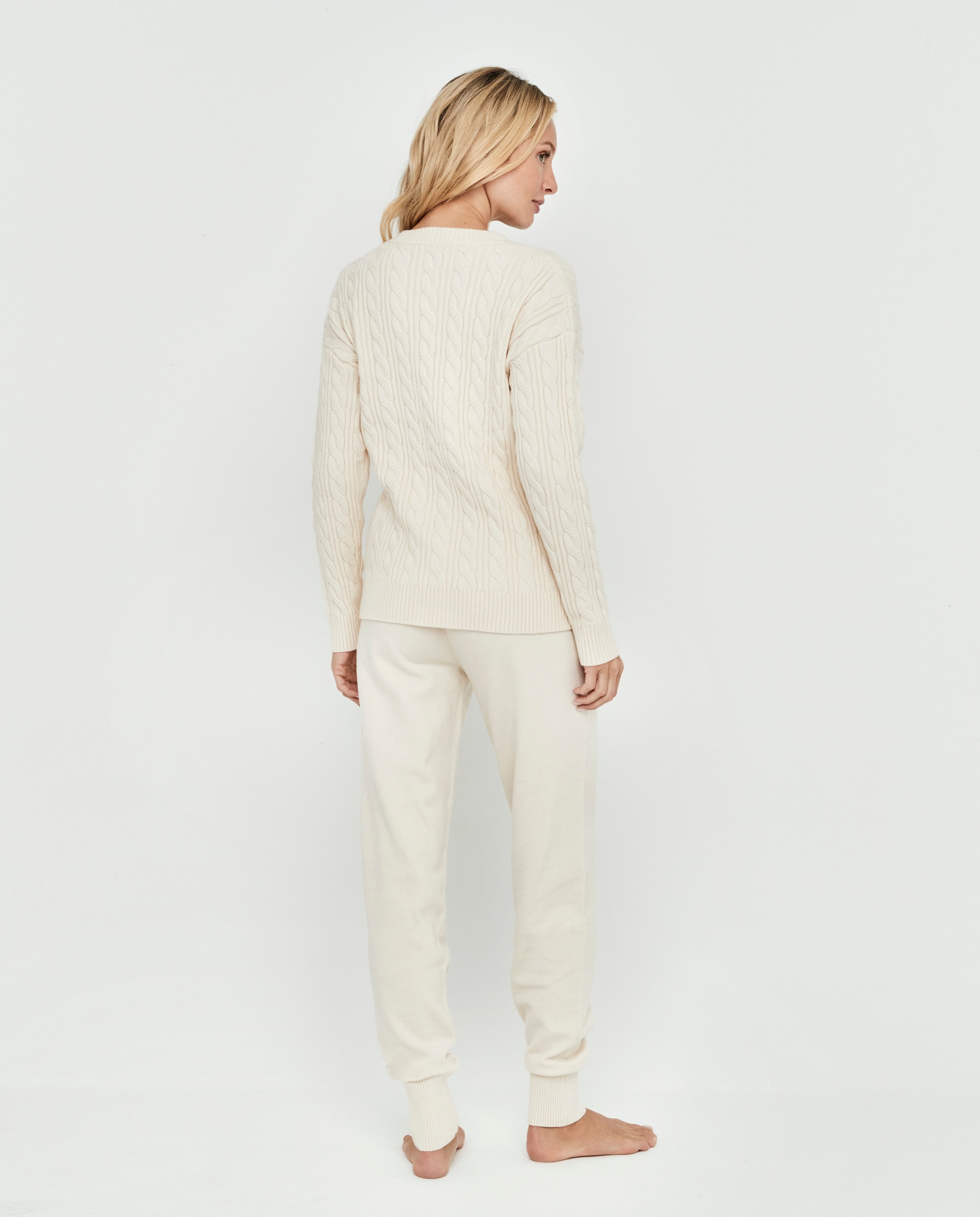 Sudadera de punto ochos de mujer, escote redondo - Selmark - Crema Crema-2
