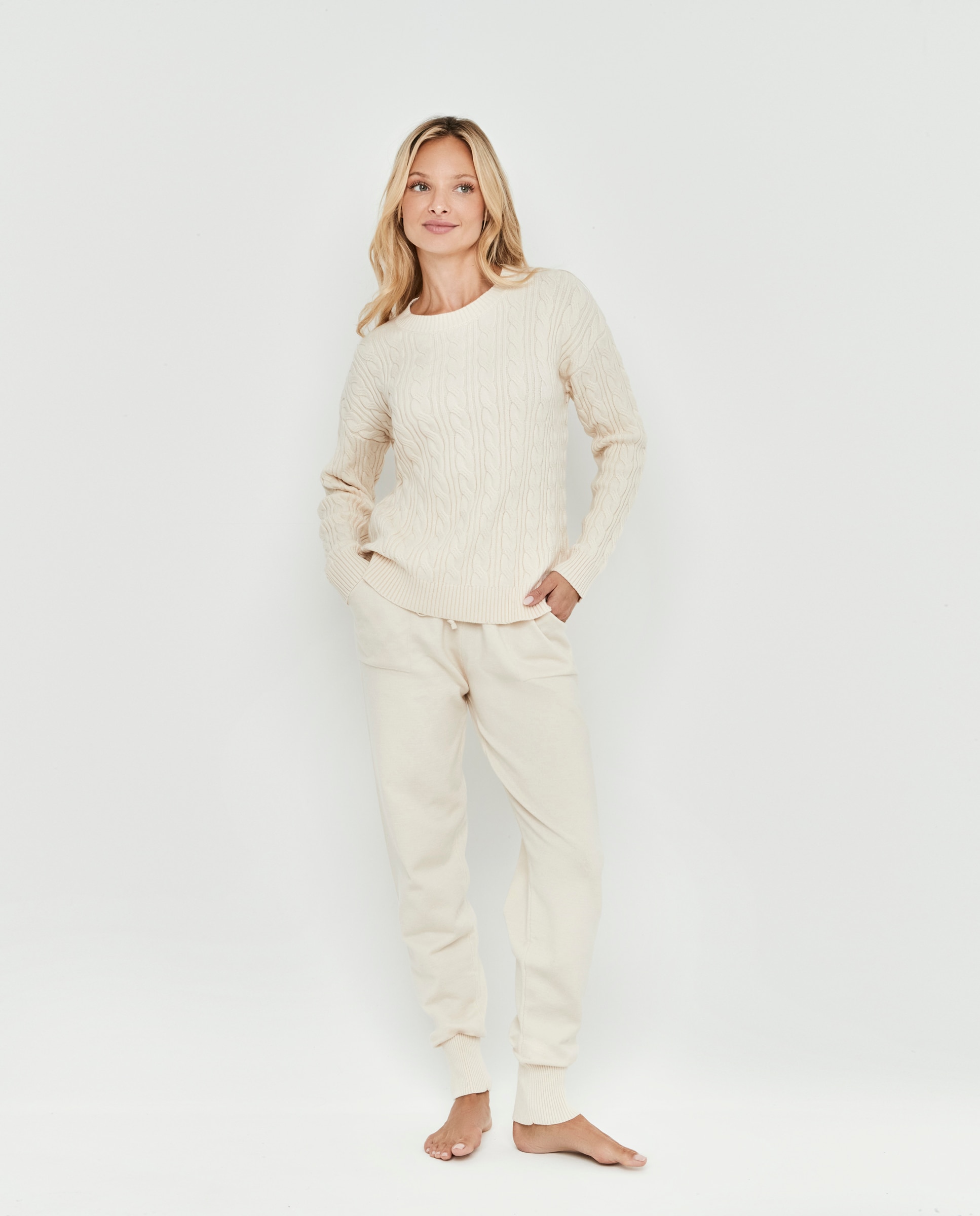Sudadera de punto ochos de mujer, escote redondo - Selmark - Crema Crema-5