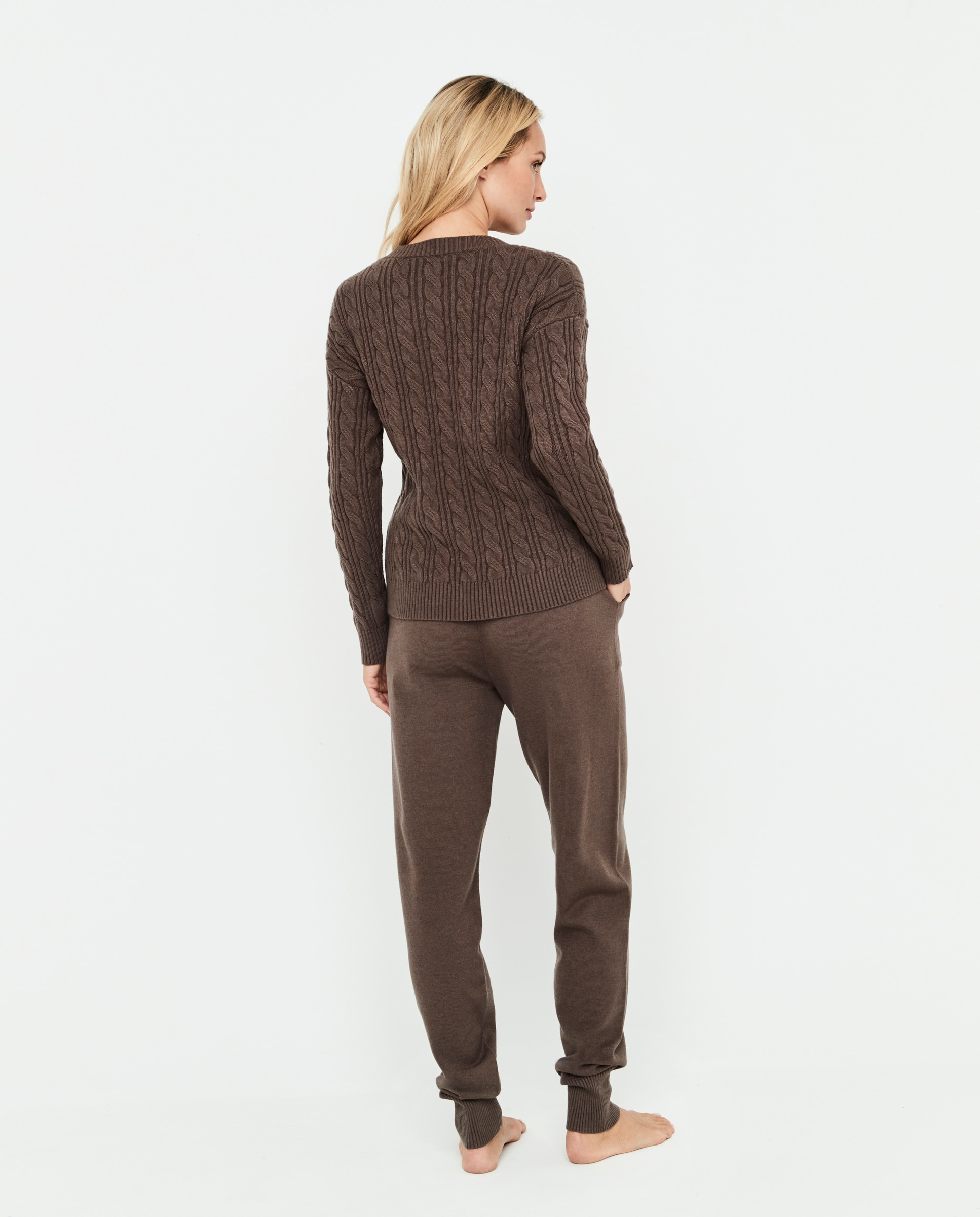 Sudadera de punto ochos de mujer, escote redondo - Selmark - Marrón chocolate Marrón chocolate-2