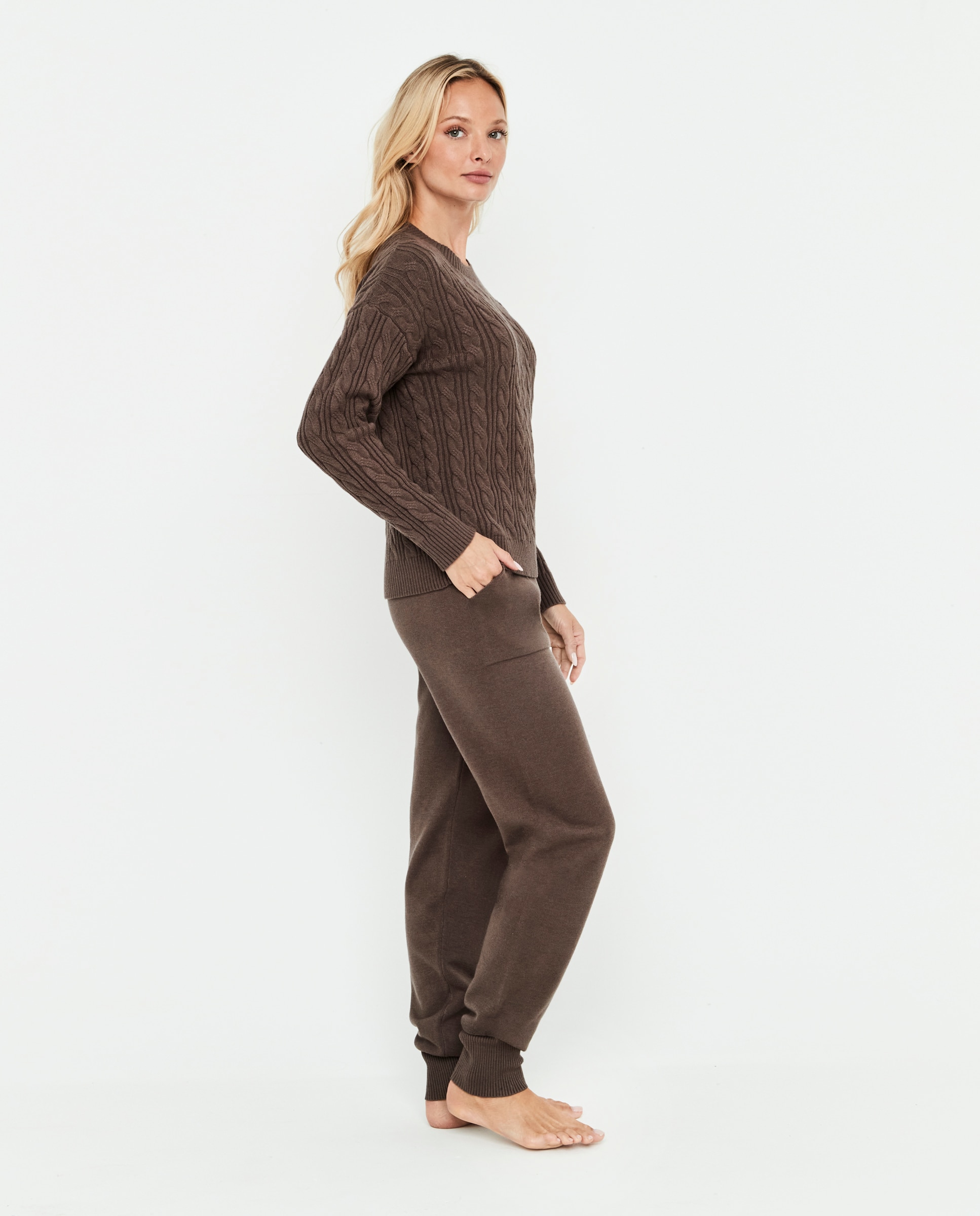 Sudadera de punto ochos de mujer, escote redondo - Selmark - Marrón chocolate Marrón chocolate-4