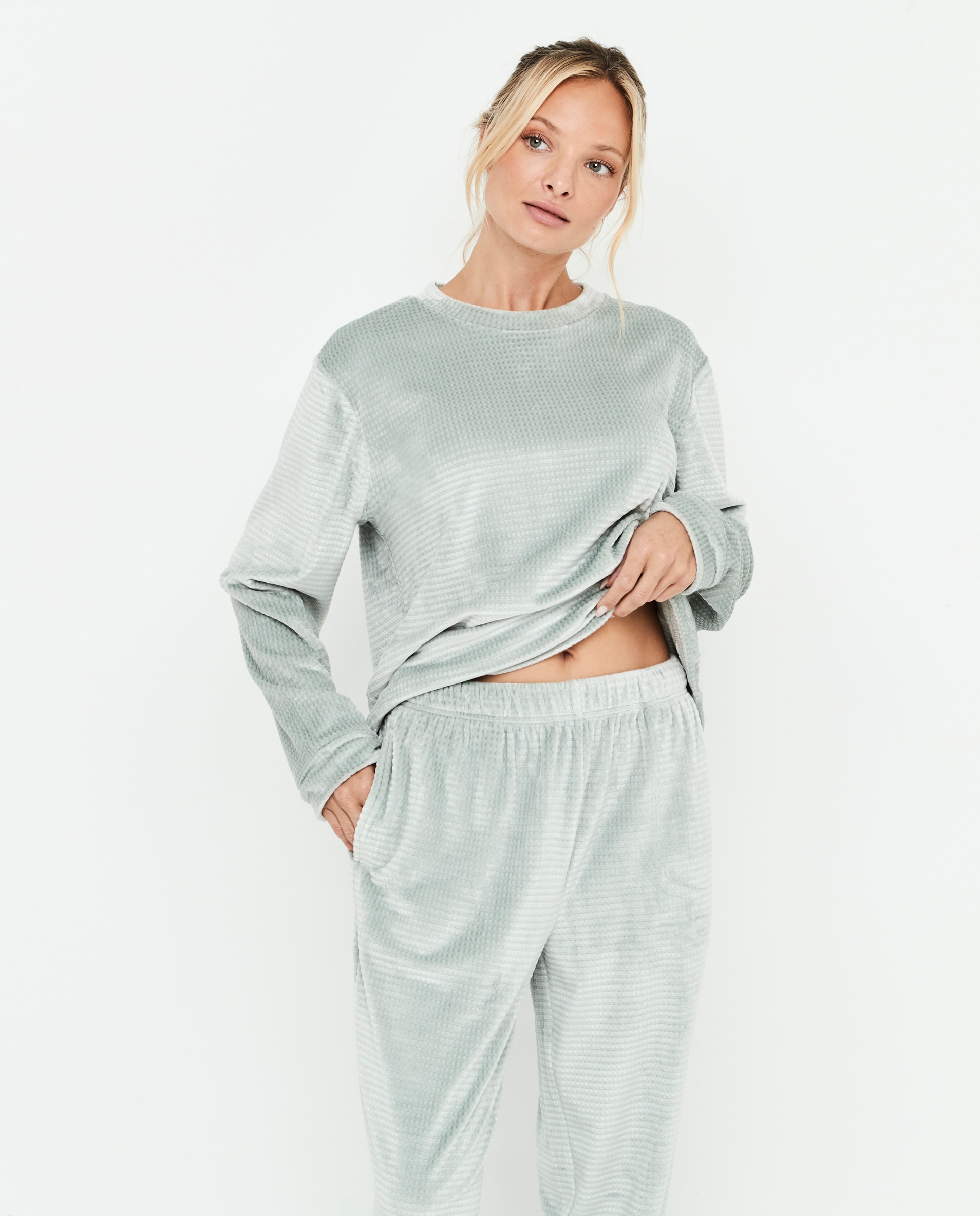 Pijama de mujer, dos piezas, camiseta manga larga - Selmark - Verde claro Verde claro-3