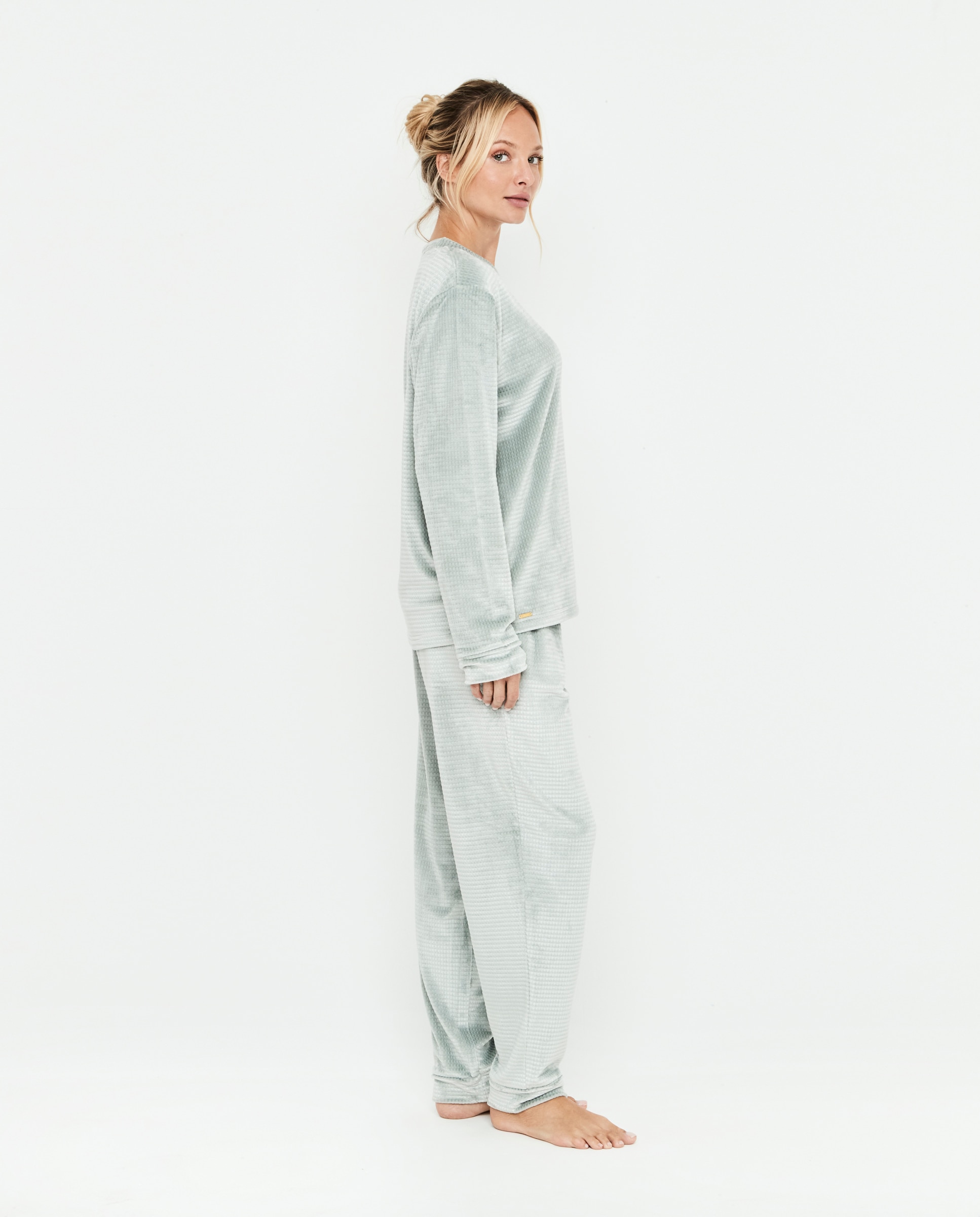 Pijama de mujer, dos piezas, camiseta manga larga - Selmark - Verde claro Verde claro-4