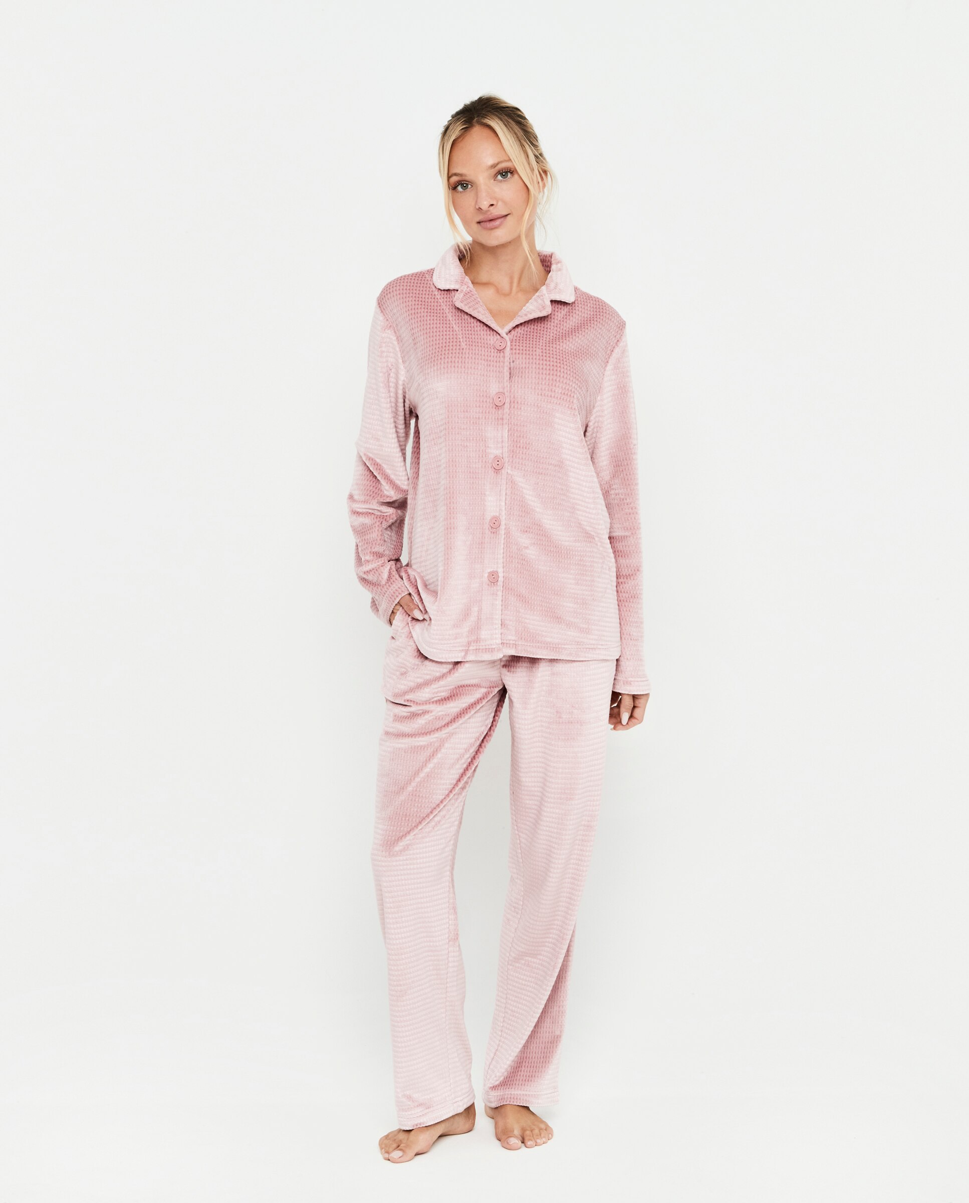 Pijama de mujer, dos piezas, camisero, manga larga - Selmark - Rosa claro Rosa claro-1