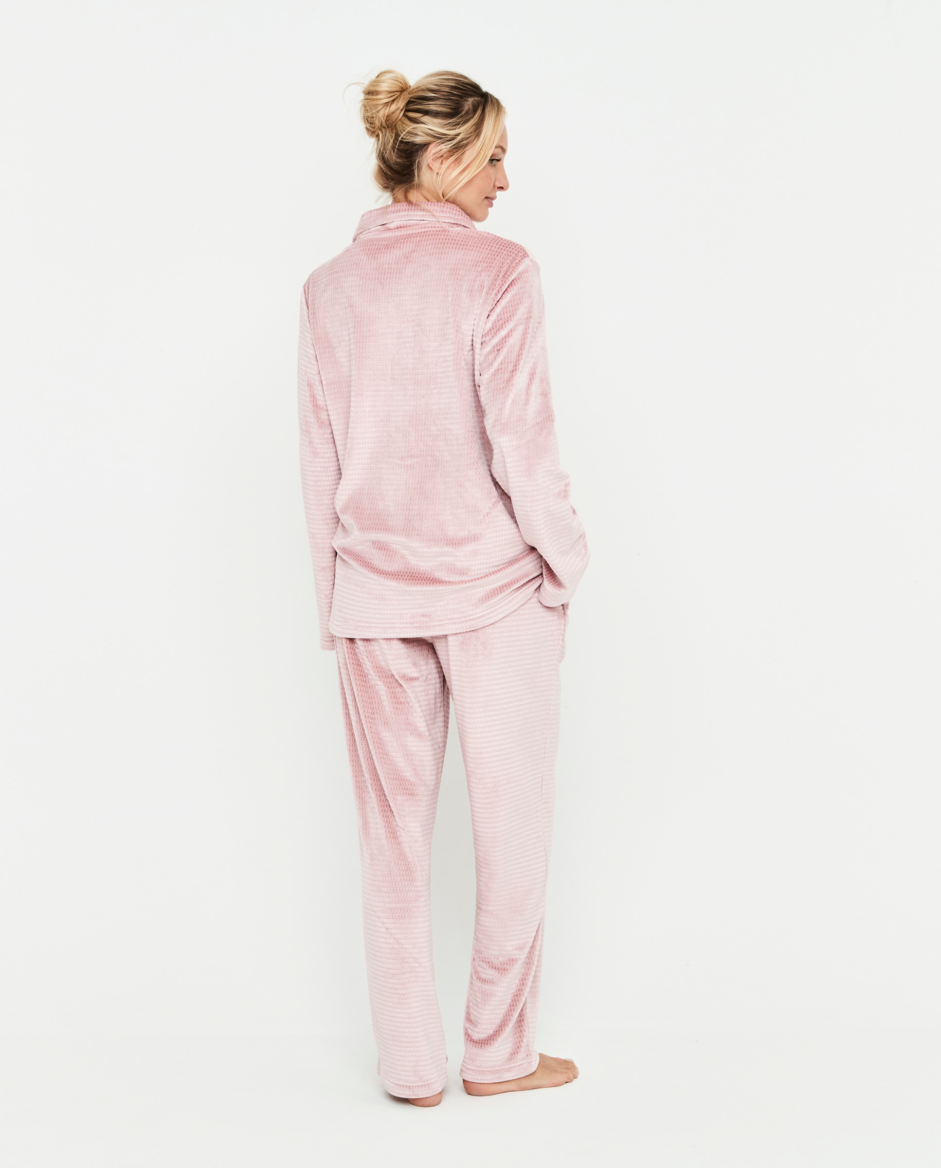 Pijama de mujer, dos piezas, camisero, manga larga - Selmark - Rosa claro Rosa claro-2