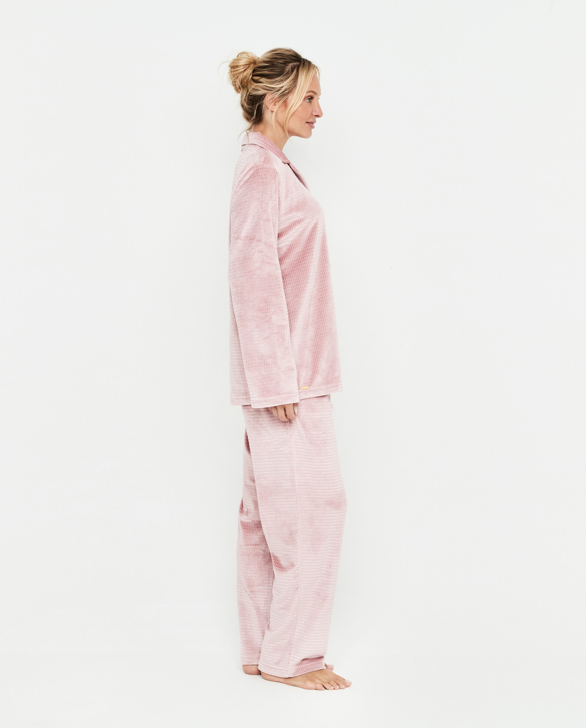 Pijama de mujer, dos piezas, camisero, manga larga - Selmark - Rosa claro Rosa claro-5
