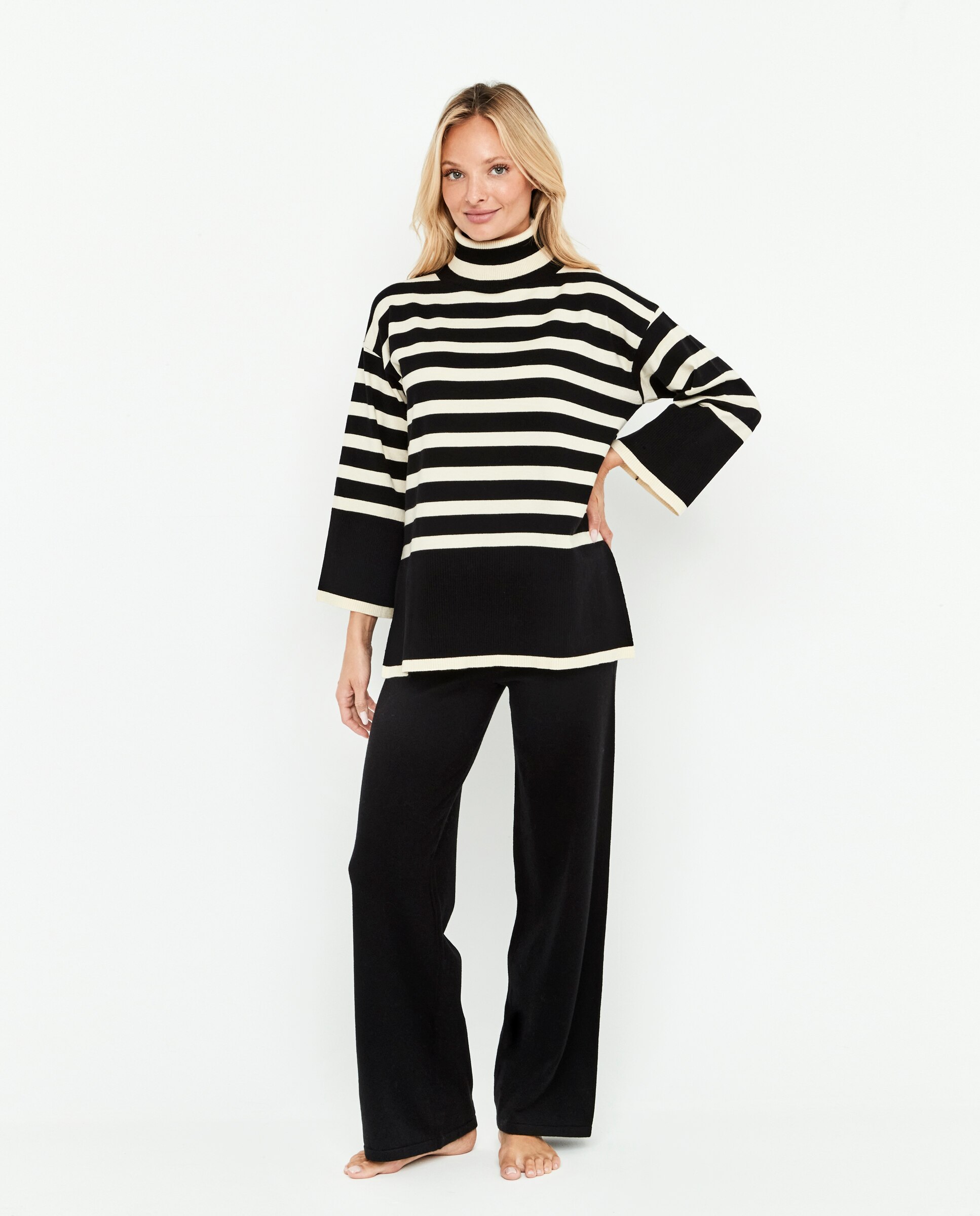 Sudadera de mujer de punto, dos piezas, cuello alto - Selmark - Negro Negro-1