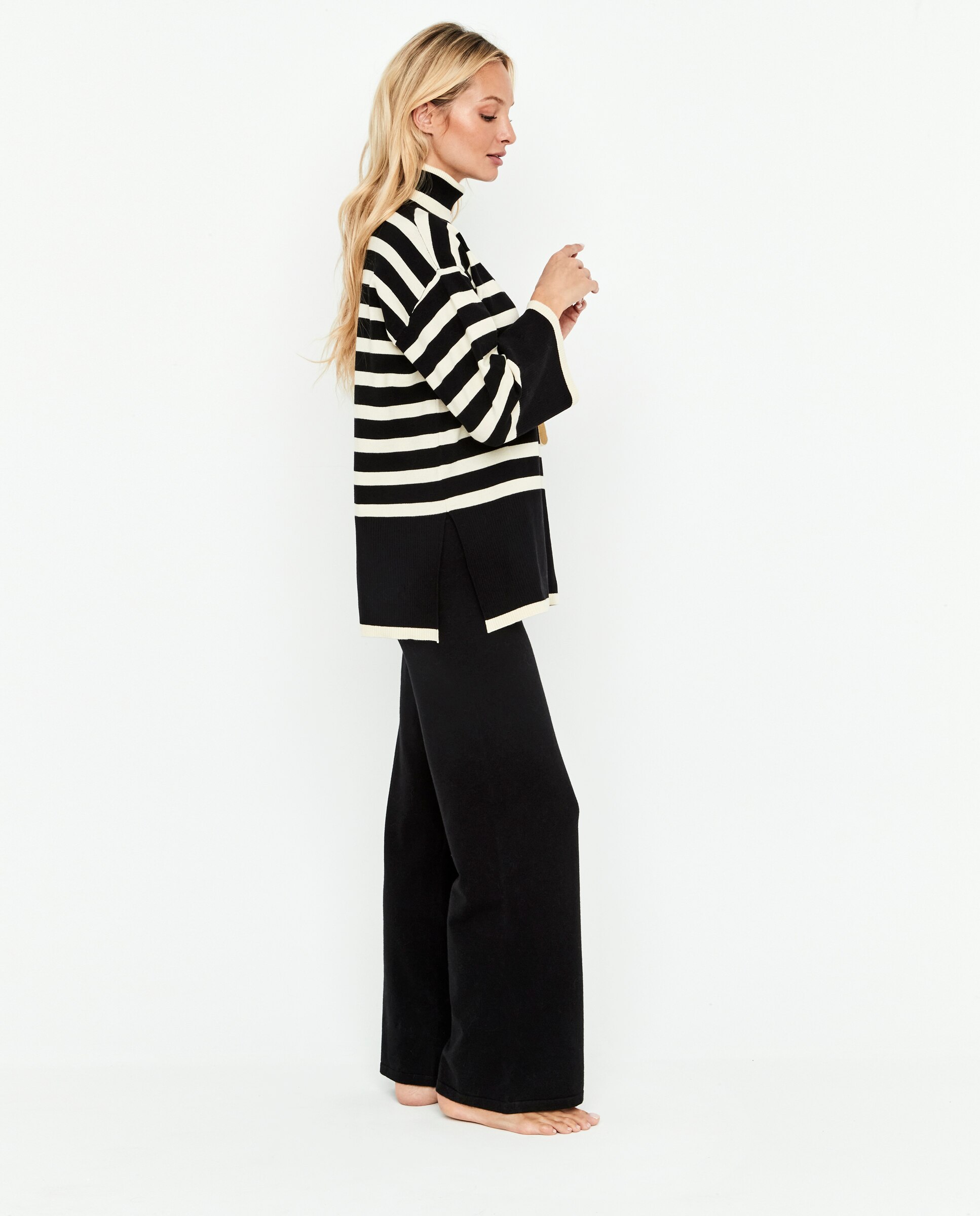 Sudadera de mujer de punto, dos piezas, cuello alto - Selmark - Negro Negro-5