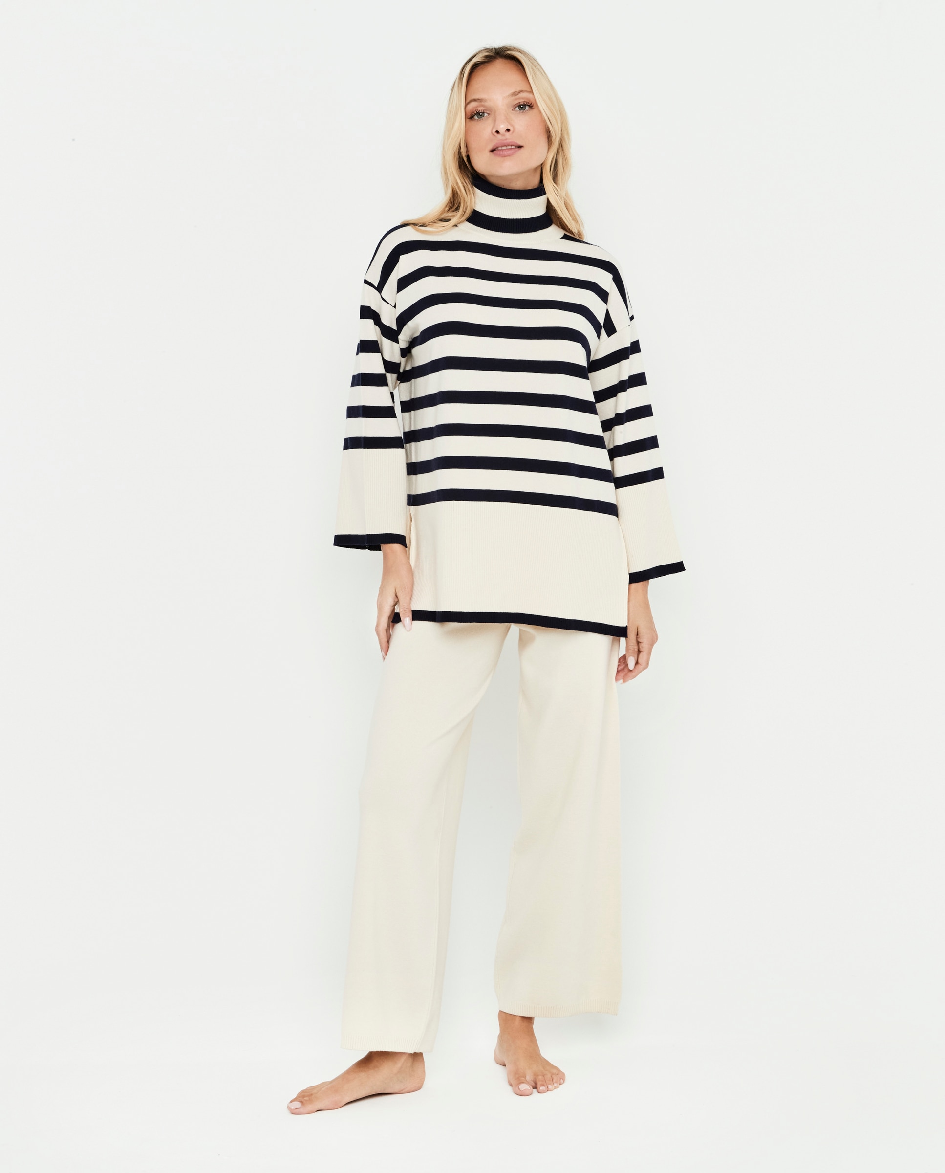 Sudadera de mujer de punto, dos piezas, cuello alto - Selmark - Crema Crema-1
