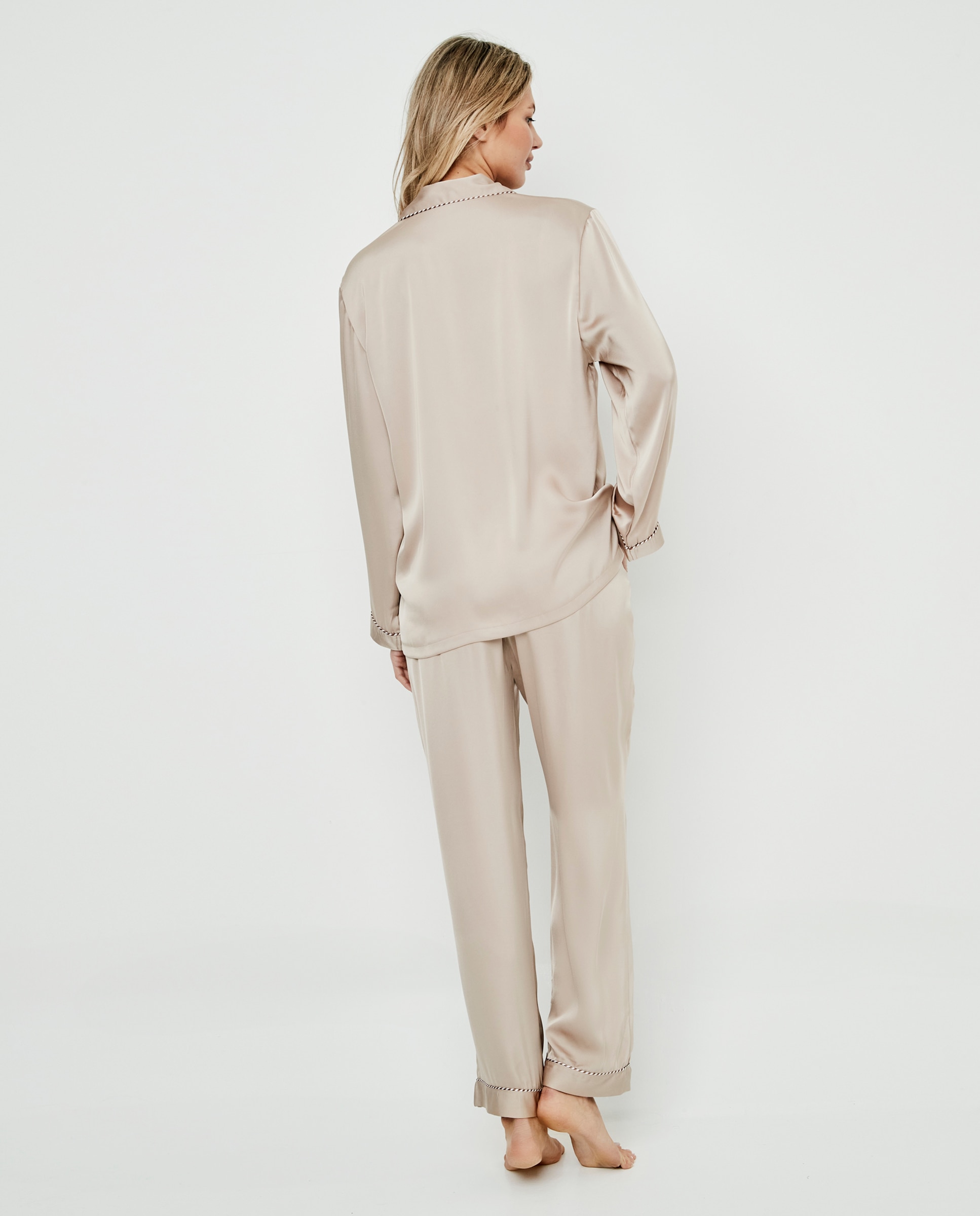 Pijama camisero de mujer satinado liso - Selmark - Oro Oro-2