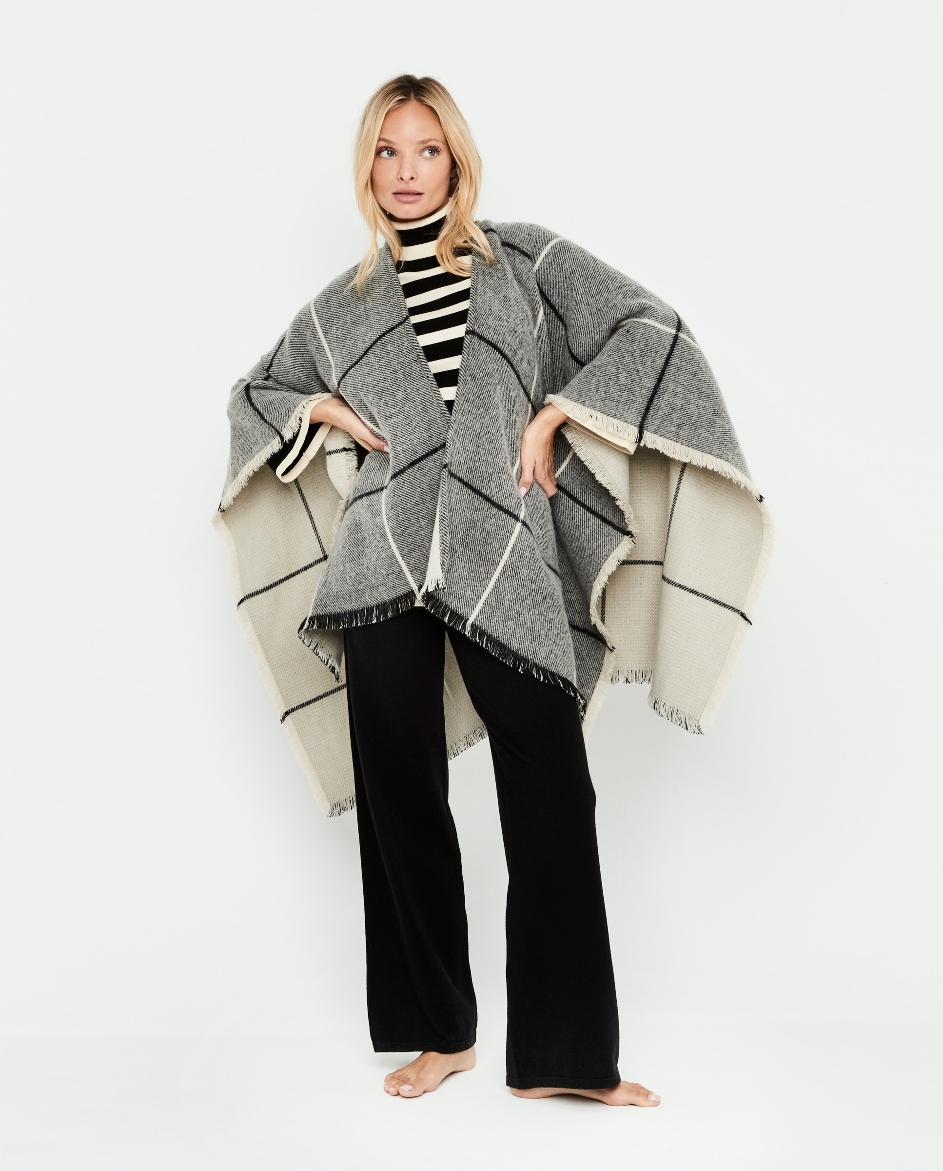 Chaqueta de mujer, de cuadros, bitono - Selmark - Gris / Blanco Gris / Blanco-1
