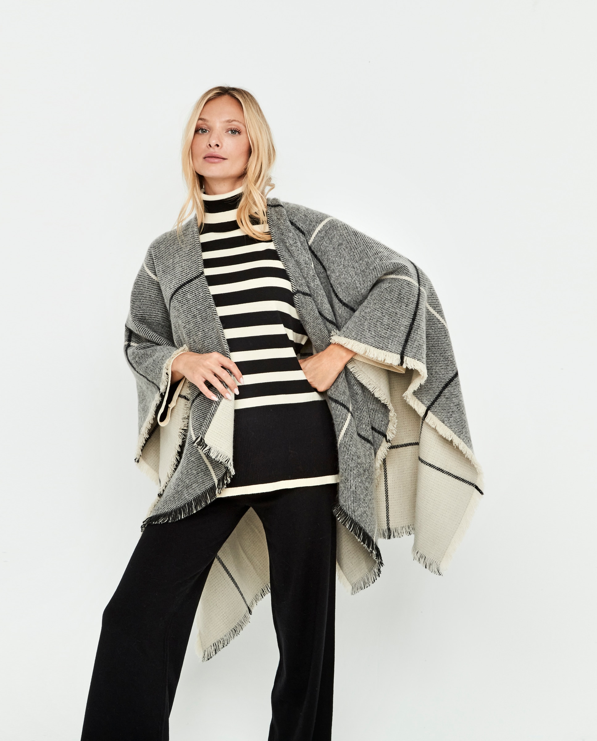 Chaqueta de mujer, de cuadros, bitono - Selmark - Gris / Blanco Gris / Blanco-3