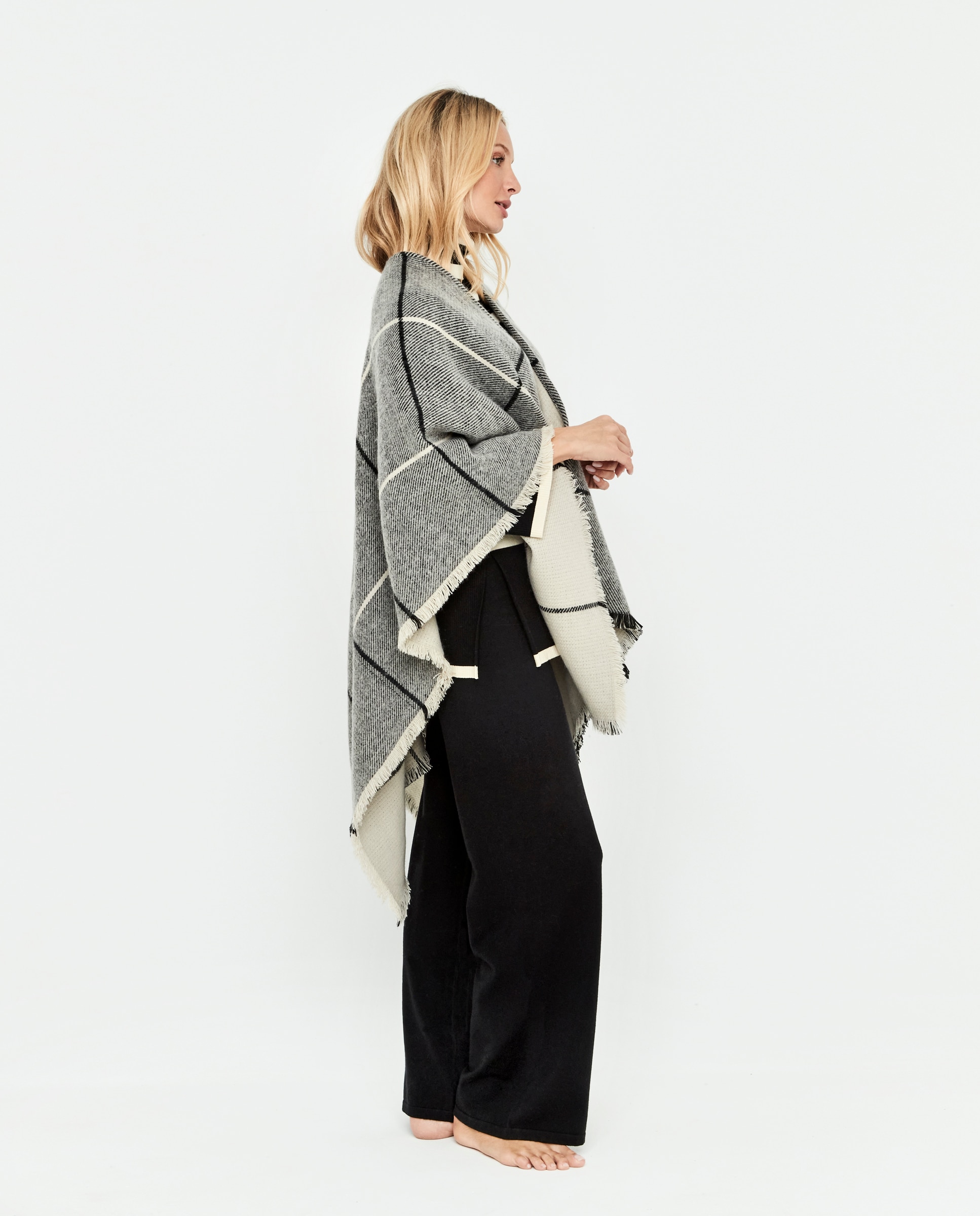 Chaqueta de mujer, de cuadros, bitono - Selmark - Gris / Blanco Gris / Blanco-4