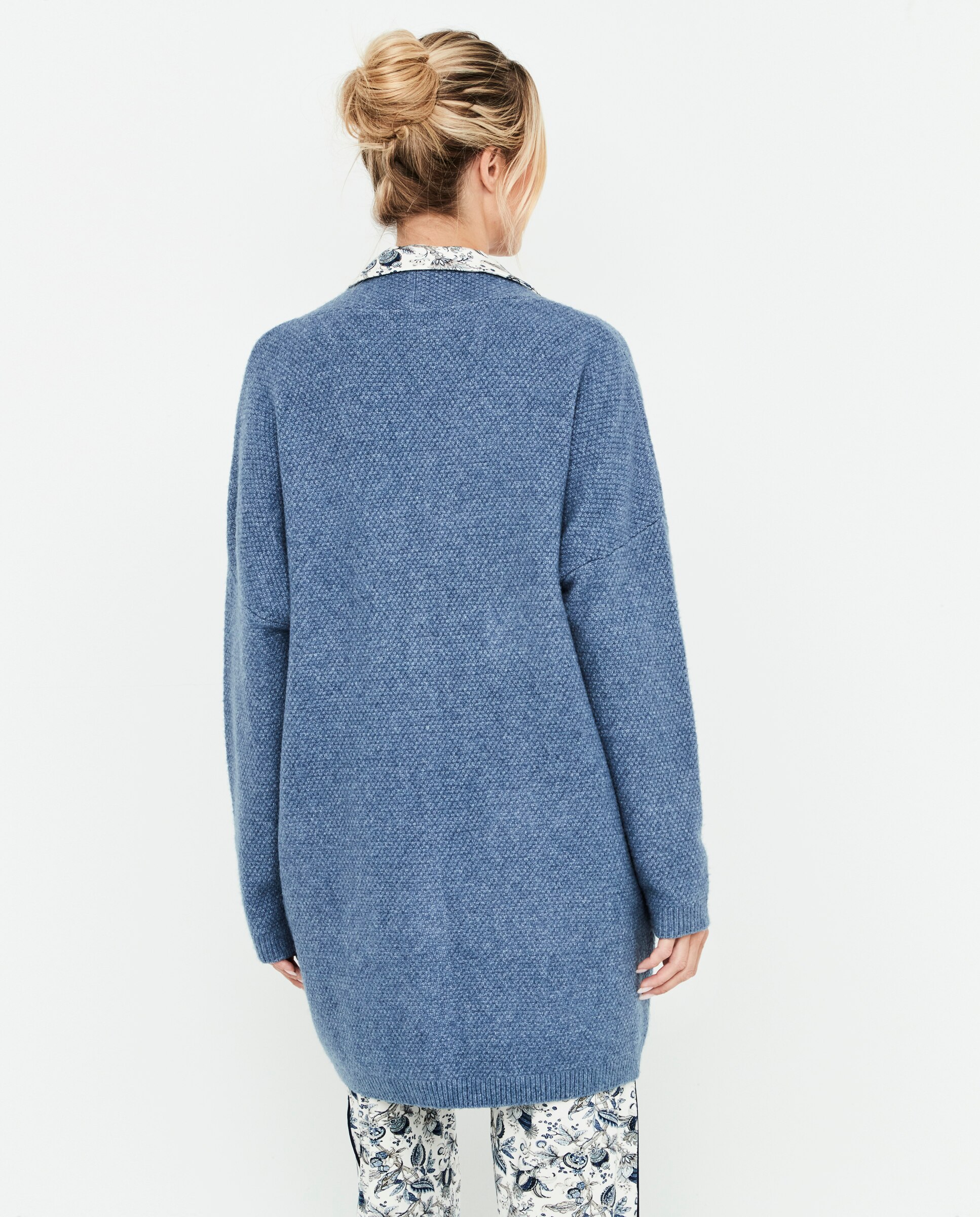 Chaqueta de mujer, punto arroz y bolsillos delanteros - Selmark - Azul denim Azul denim-2