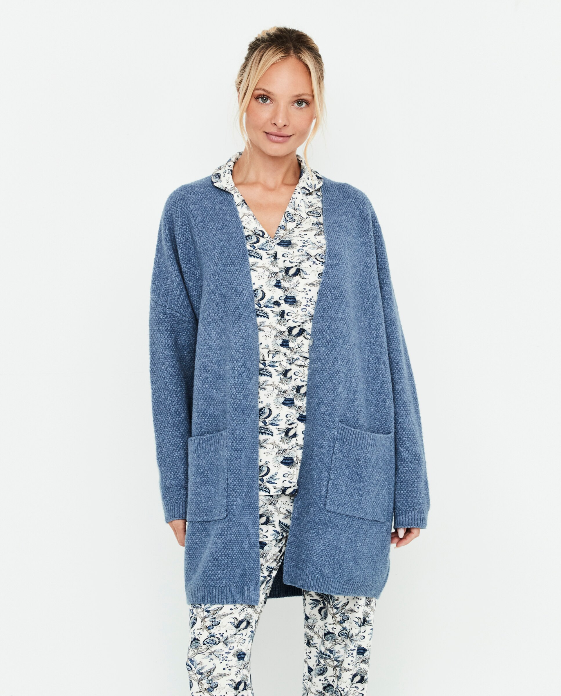 Chaqueta de mujer, punto arroz y bolsillos delanteros - Selmark - Azul denim Azul denim-3