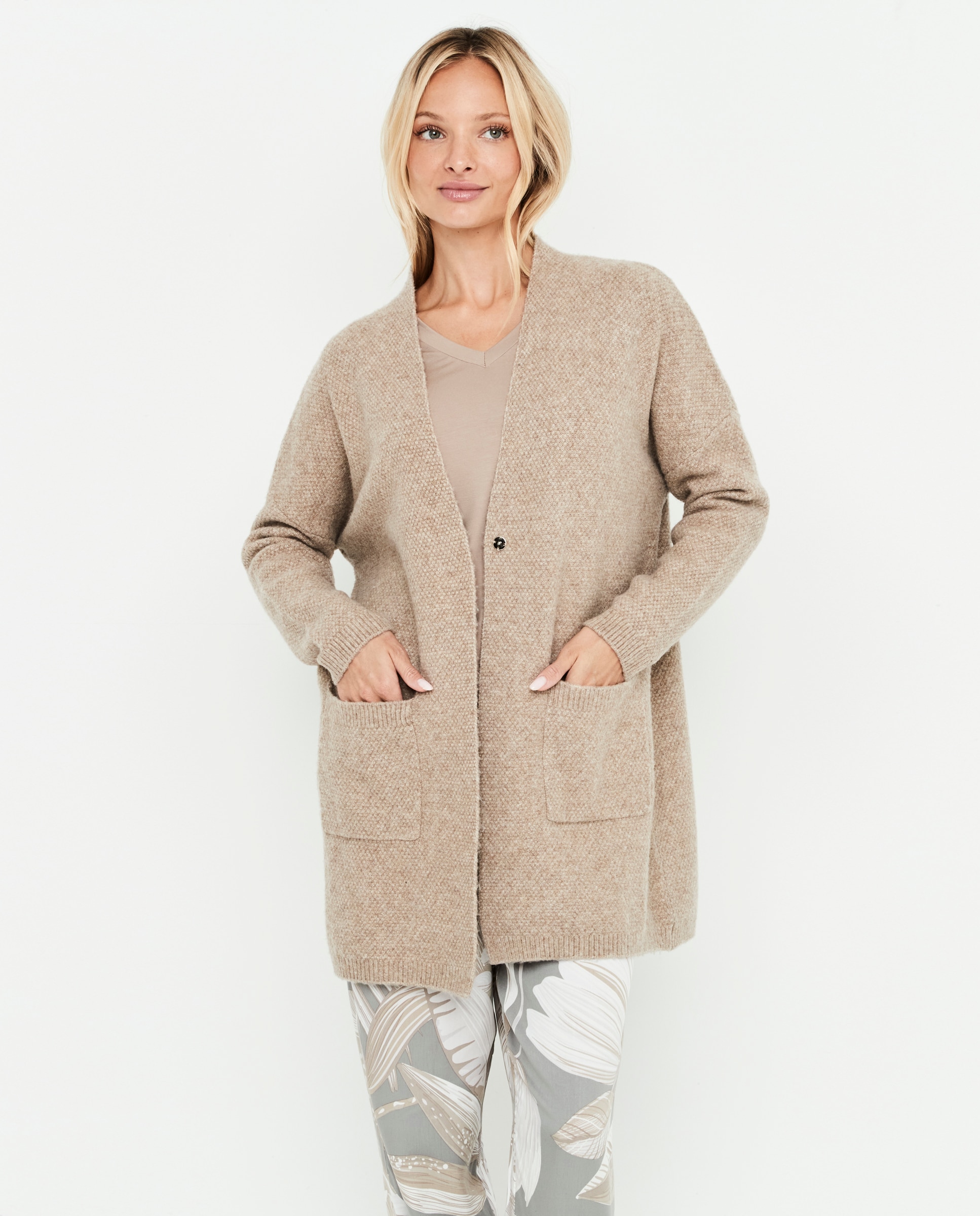 Chaqueta de mujer, punto arroz y bolsillos delanteros - Selmark - Tostado Tostado-1