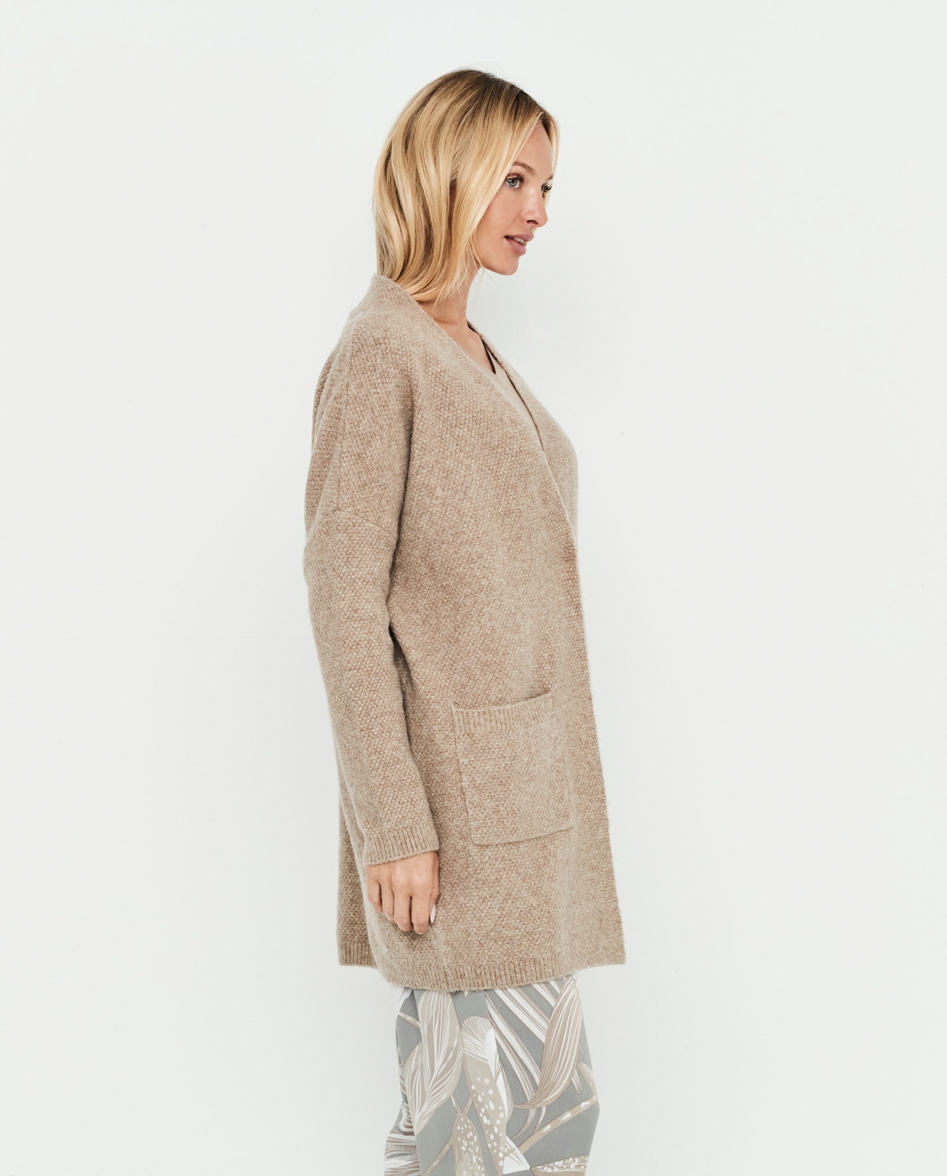 Chaqueta de mujer, punto arroz y bolsillos delanteros - Selmark - Tostado Tostado-3