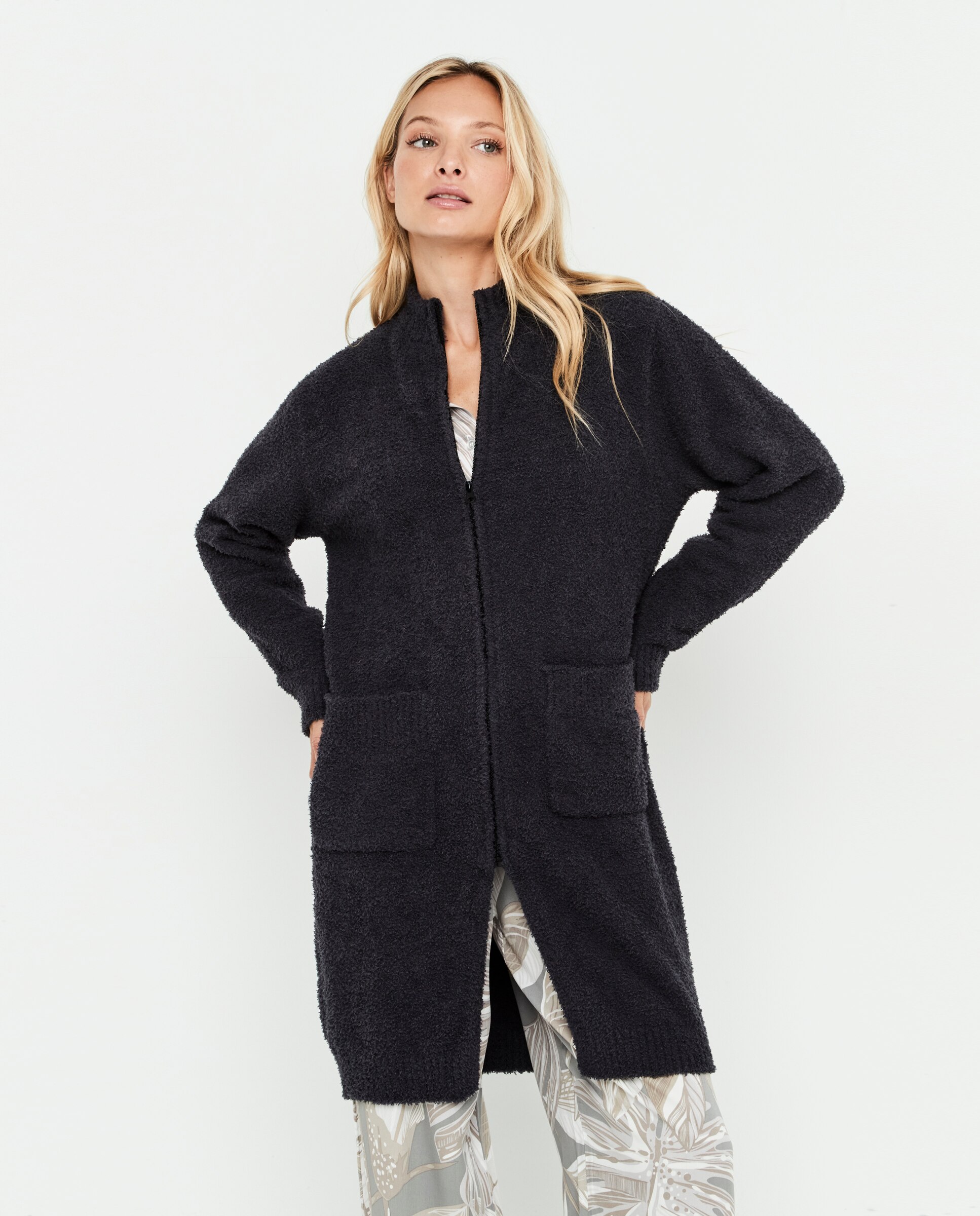 Chaqueta de mujer, larga con cremallera - Selmark - Gris oscuro Gris oscuro-3