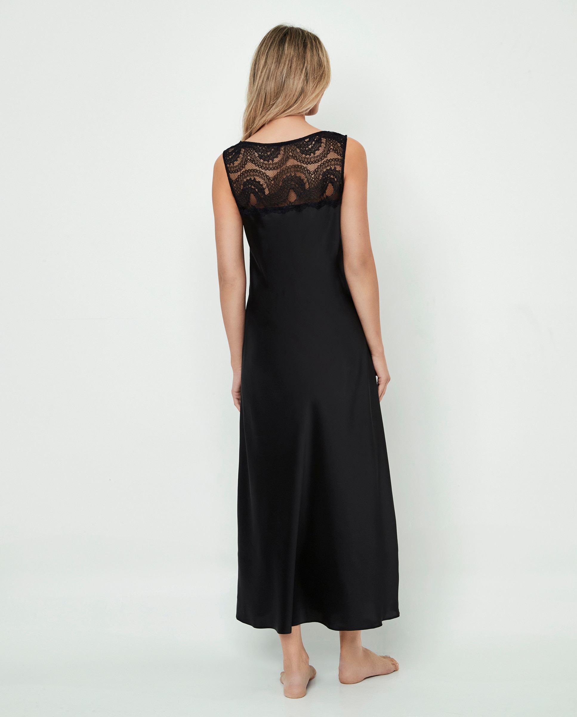Imagen 2 de Camison lencero de mujer, largo, con detalle bordado - Selmark - Negro Negro