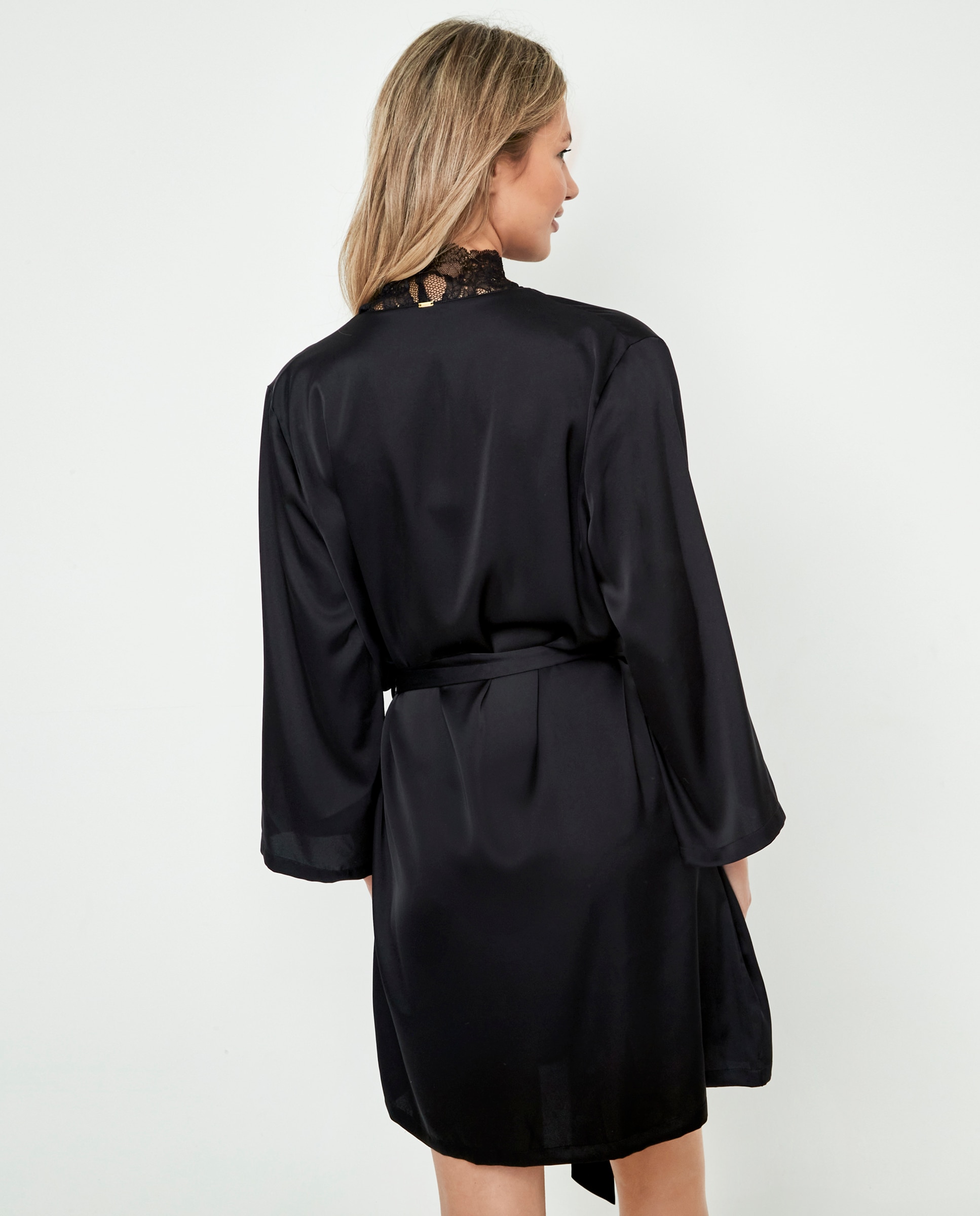 Bata de mujer lencera corta con lazo - Selmark - Negro Negro-2