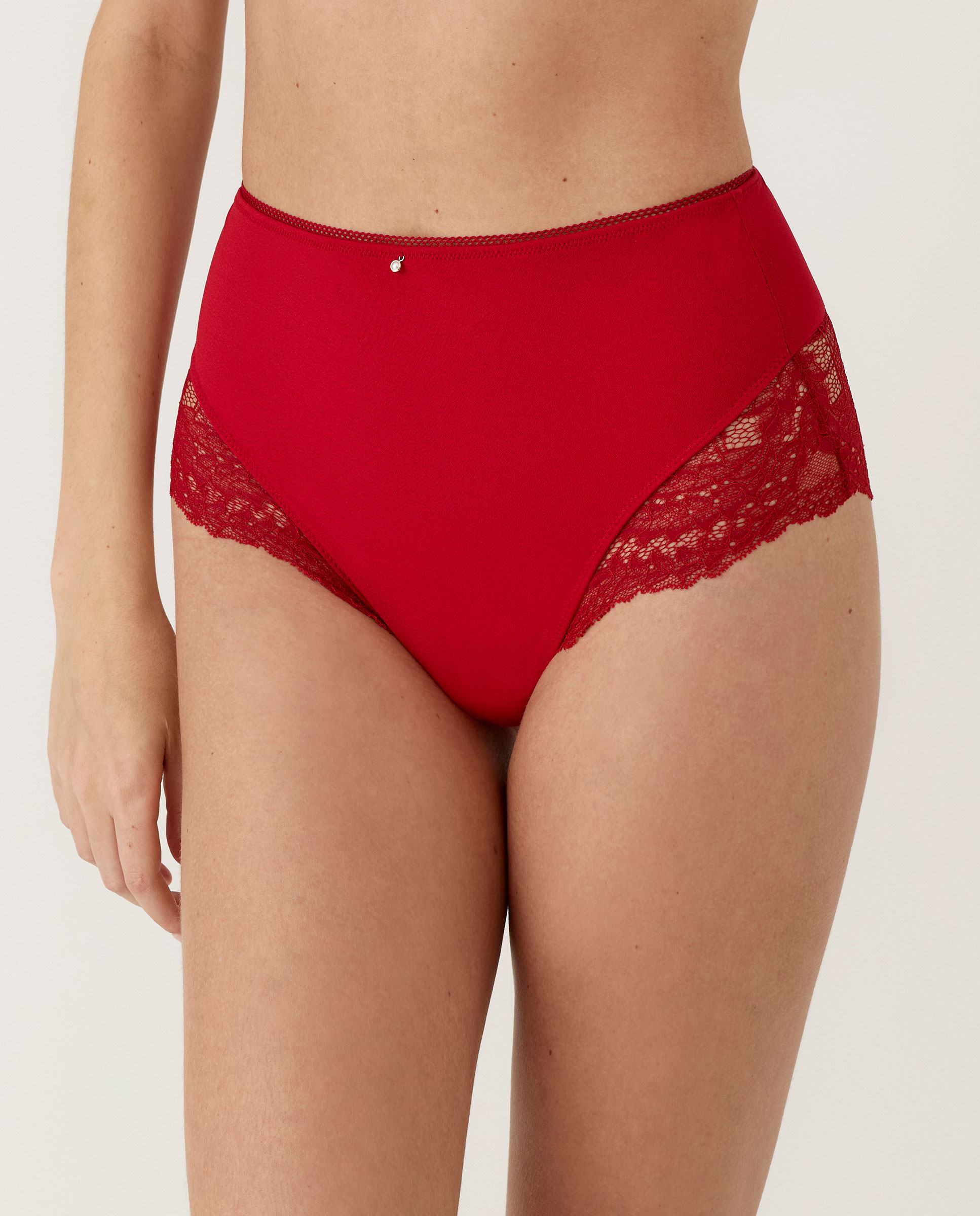 Braga moldeadora de mujer, con encaje y cintura muy alta - Selmark - Rojo Rojo-1
