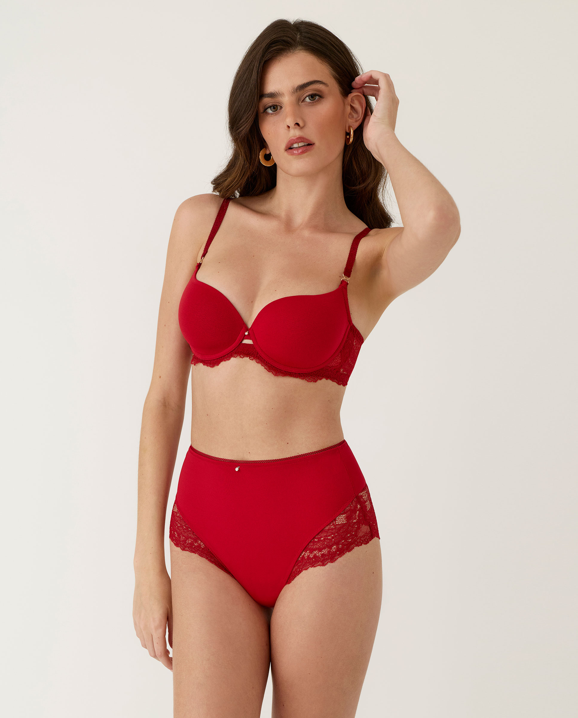 Braga moldeadora de mujer, con encaje y cintura muy alta - Selmark - Rojo Rojo-3