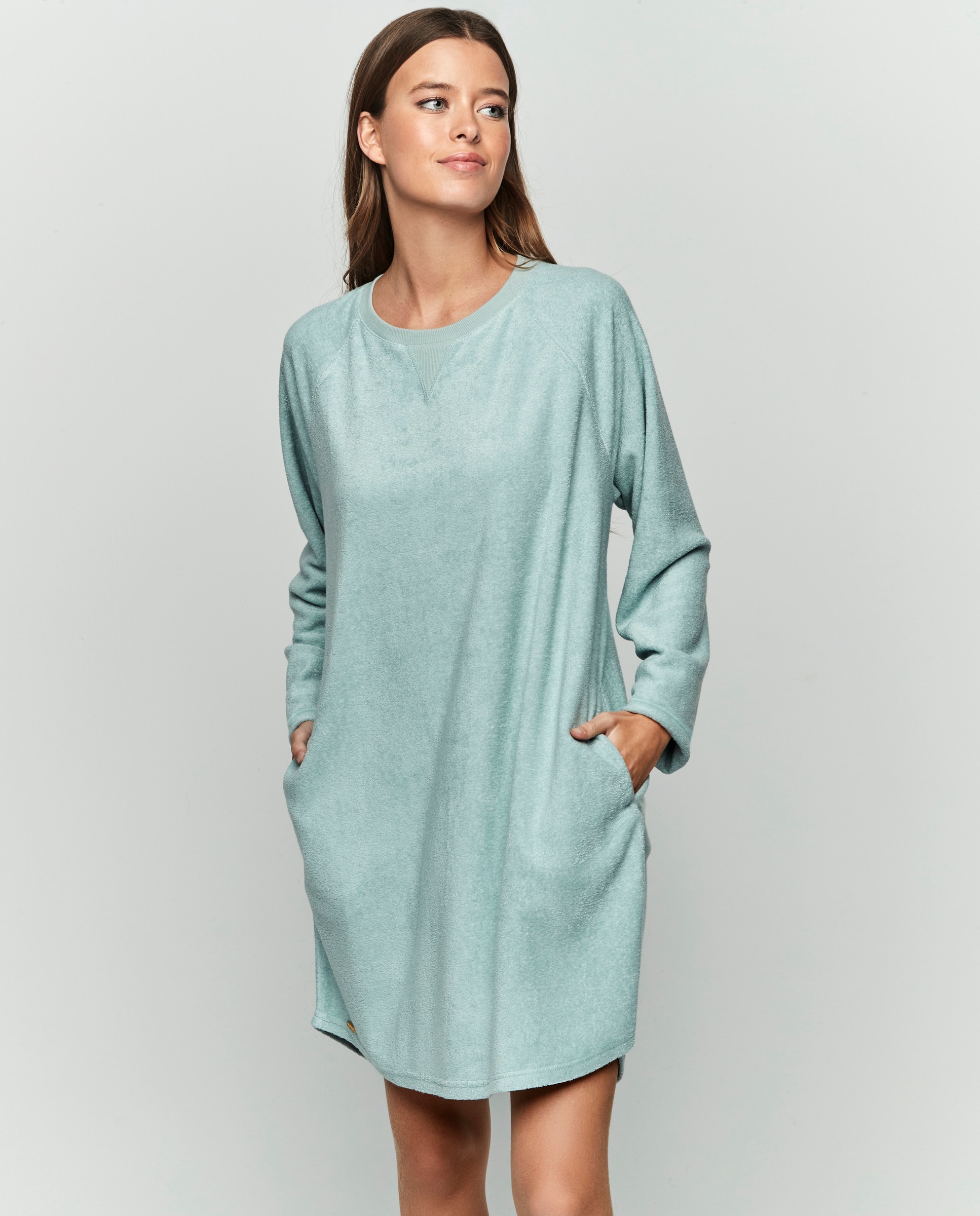 Camisón de mujer de manga larga y cuello redondo - Selmark - Verde Agua Verde Agua-1