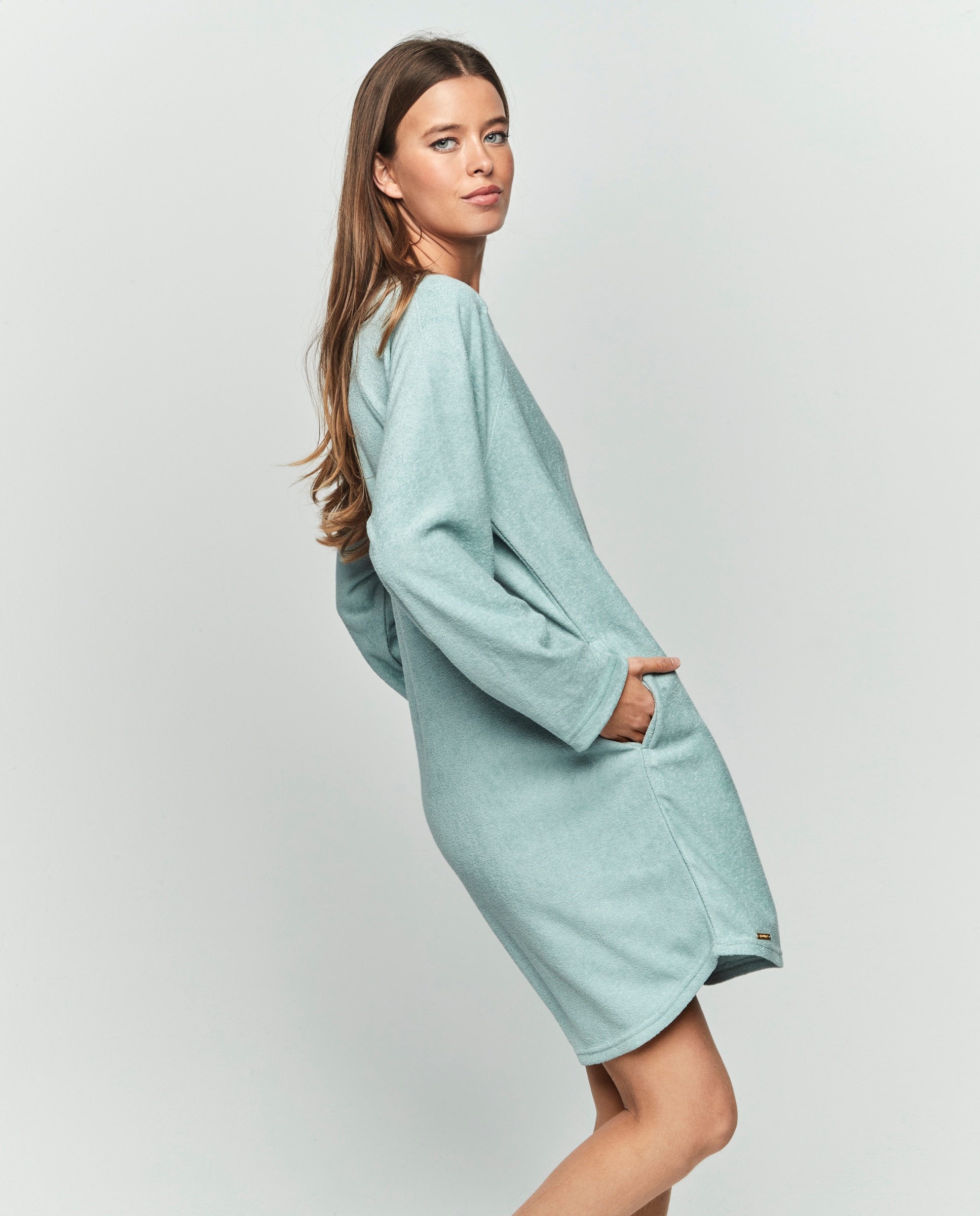 Camisón de mujer de manga larga y cuello redondo - Selmark - Verde Agua Verde Agua-3