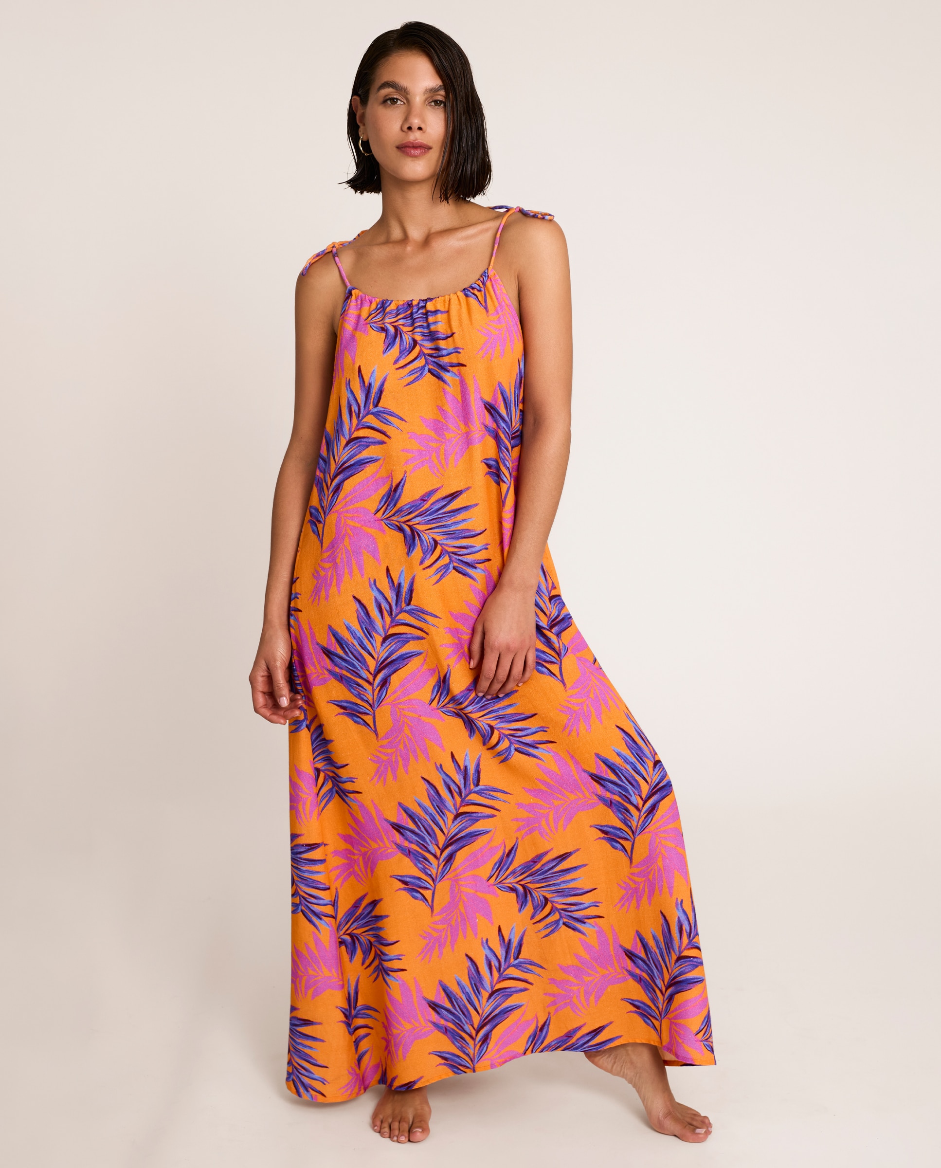 Selmark - Vestido de playa de mujer, largo fluido con tirante fino, colección calypso.