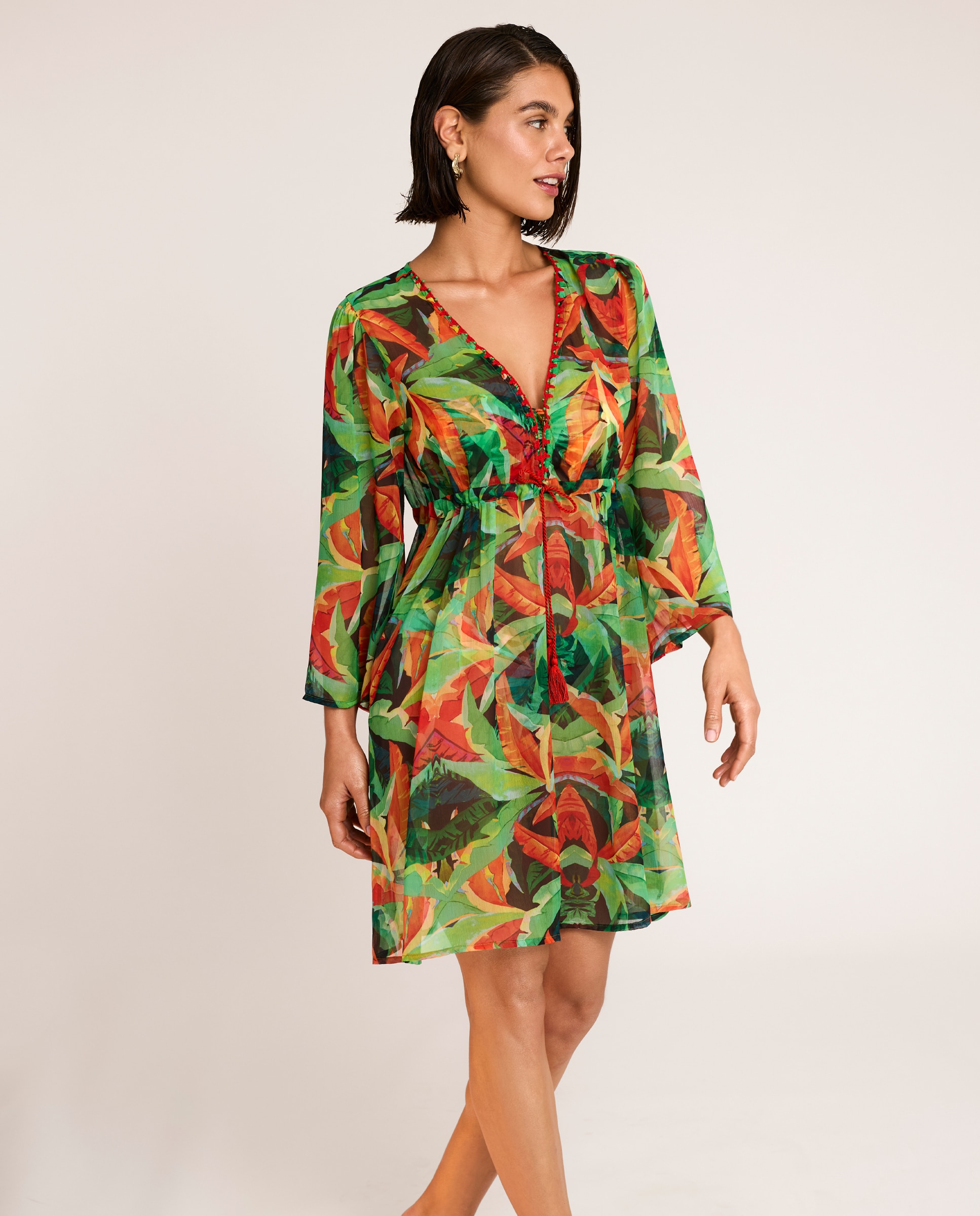 Selmark - Vestido de playa de mujer, blusón escote en v, colección oasis.