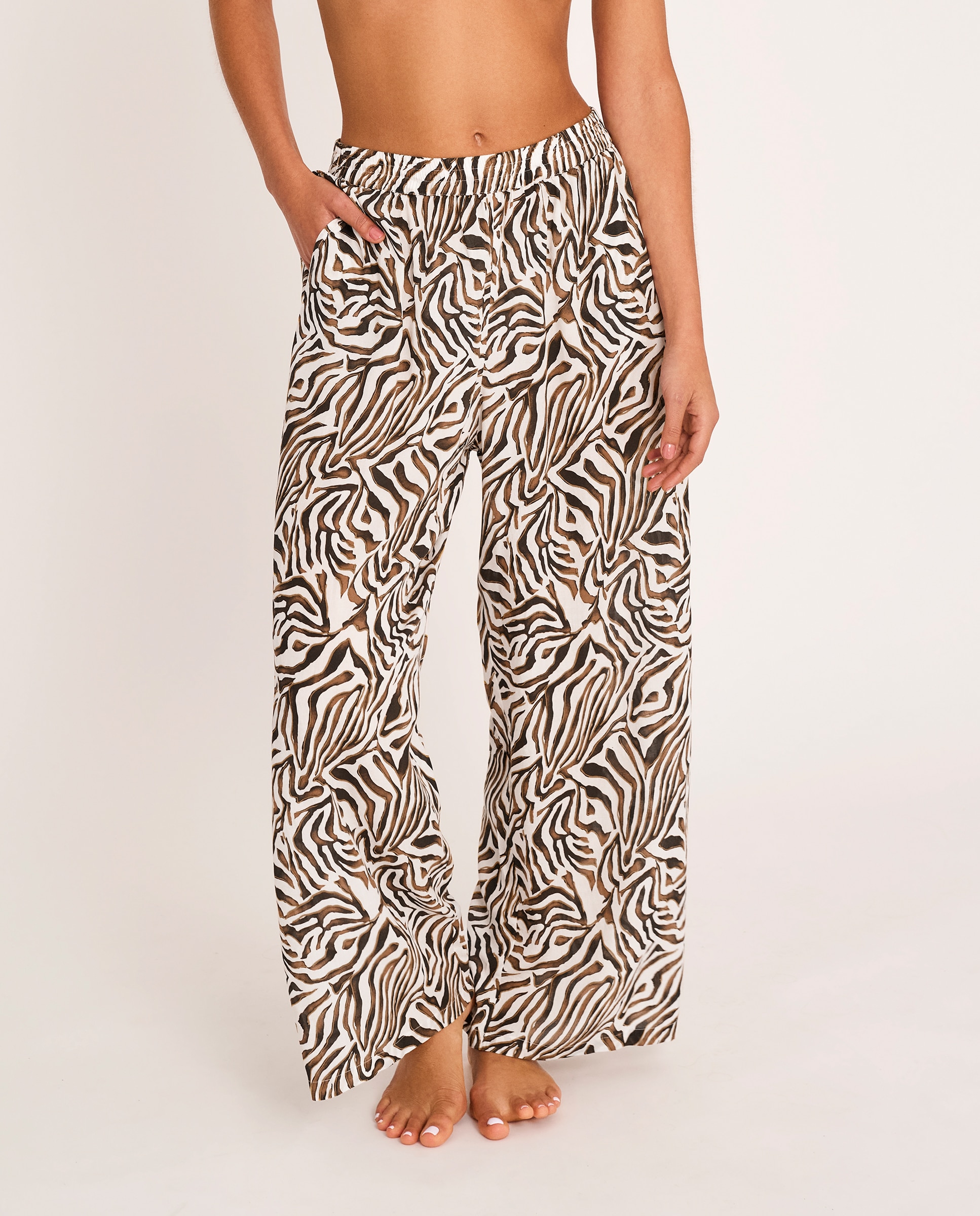 Selmark - Pantalón de mujer, largo recto cintura elástica, colección utopía.