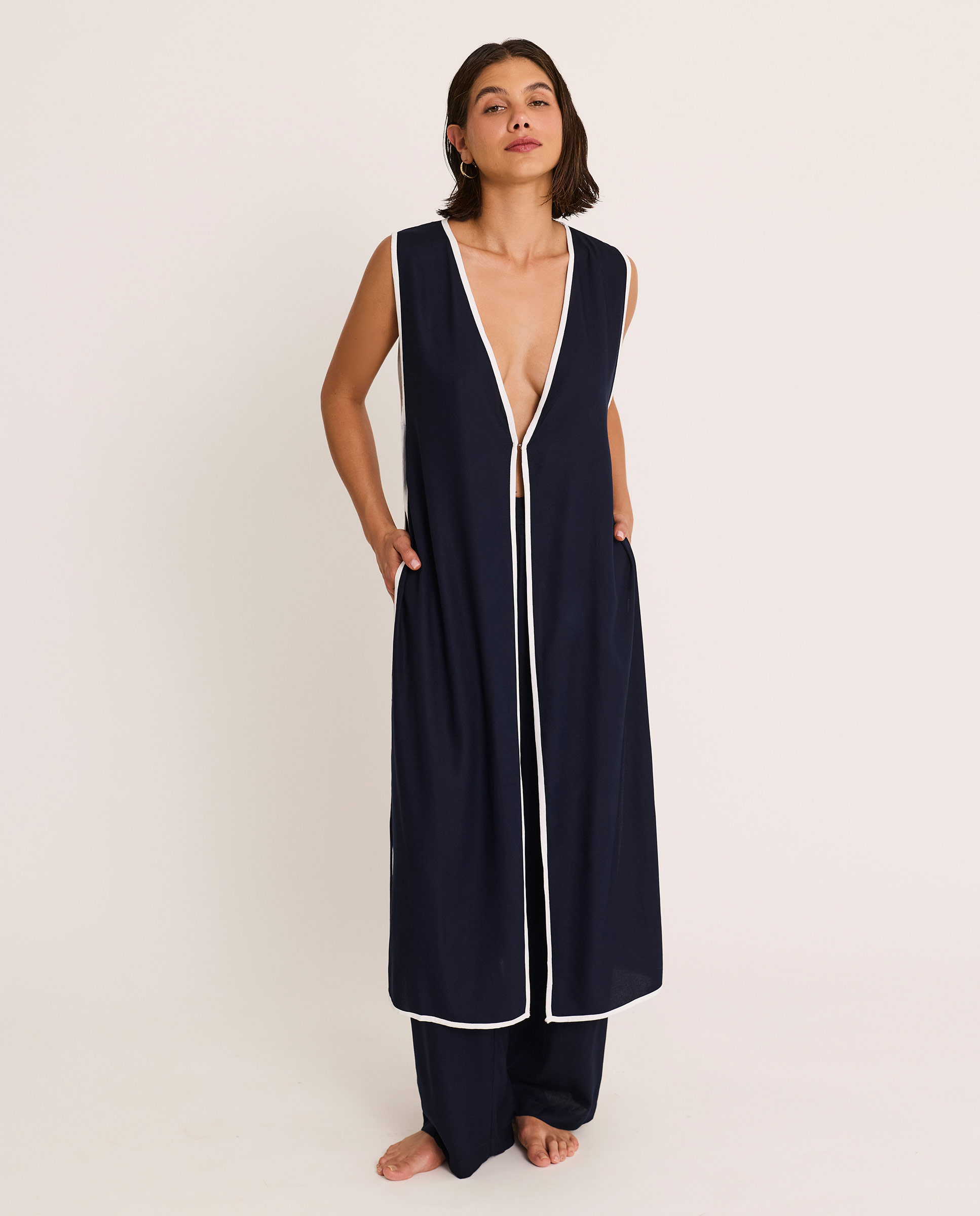 Selmark - Vestido de playa de mujer, conjunto pantalón y chaleco largos, colección nautilus.
