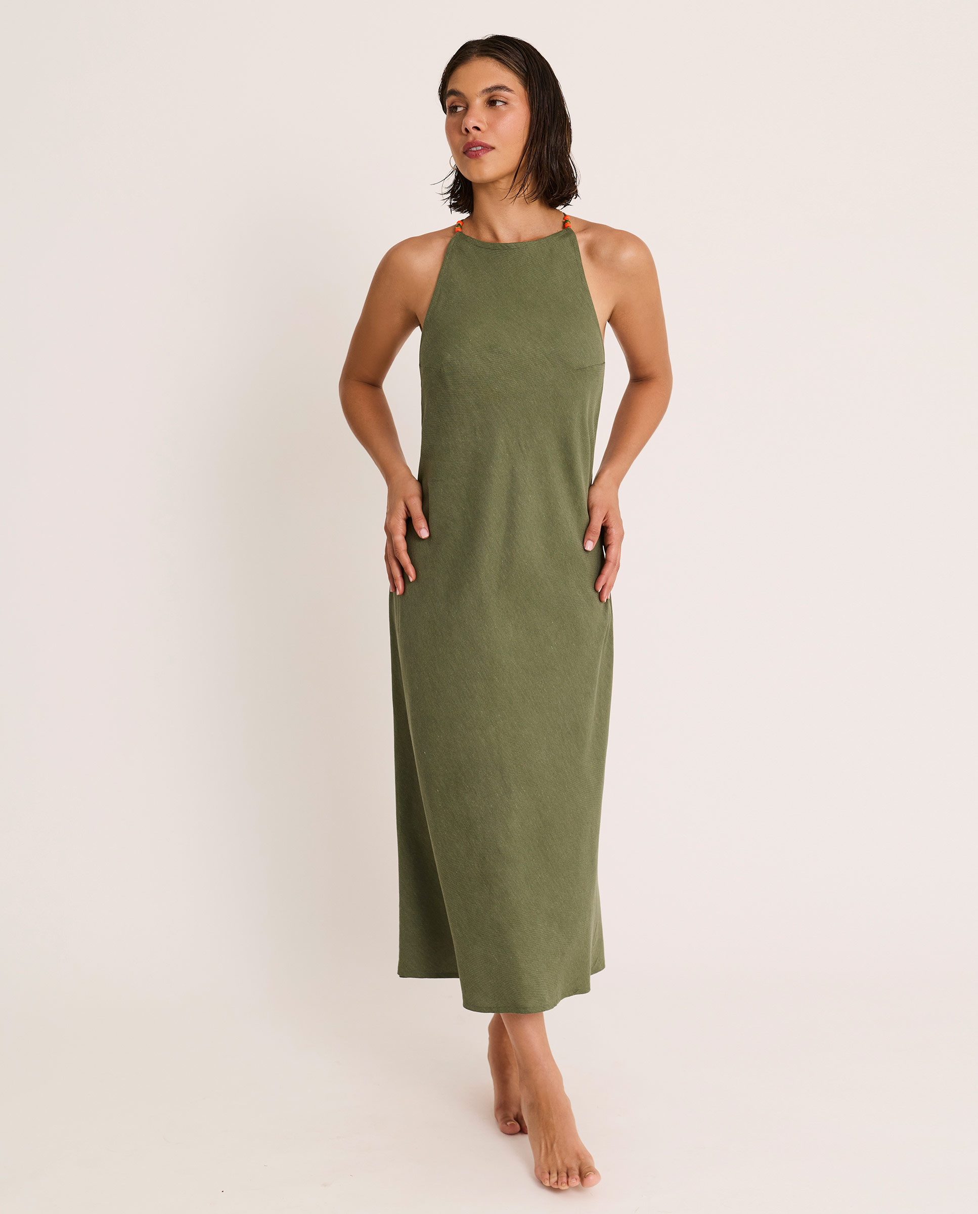 Selmark - Vestido de playa de mujer, largo con escote halter, colección sunset.