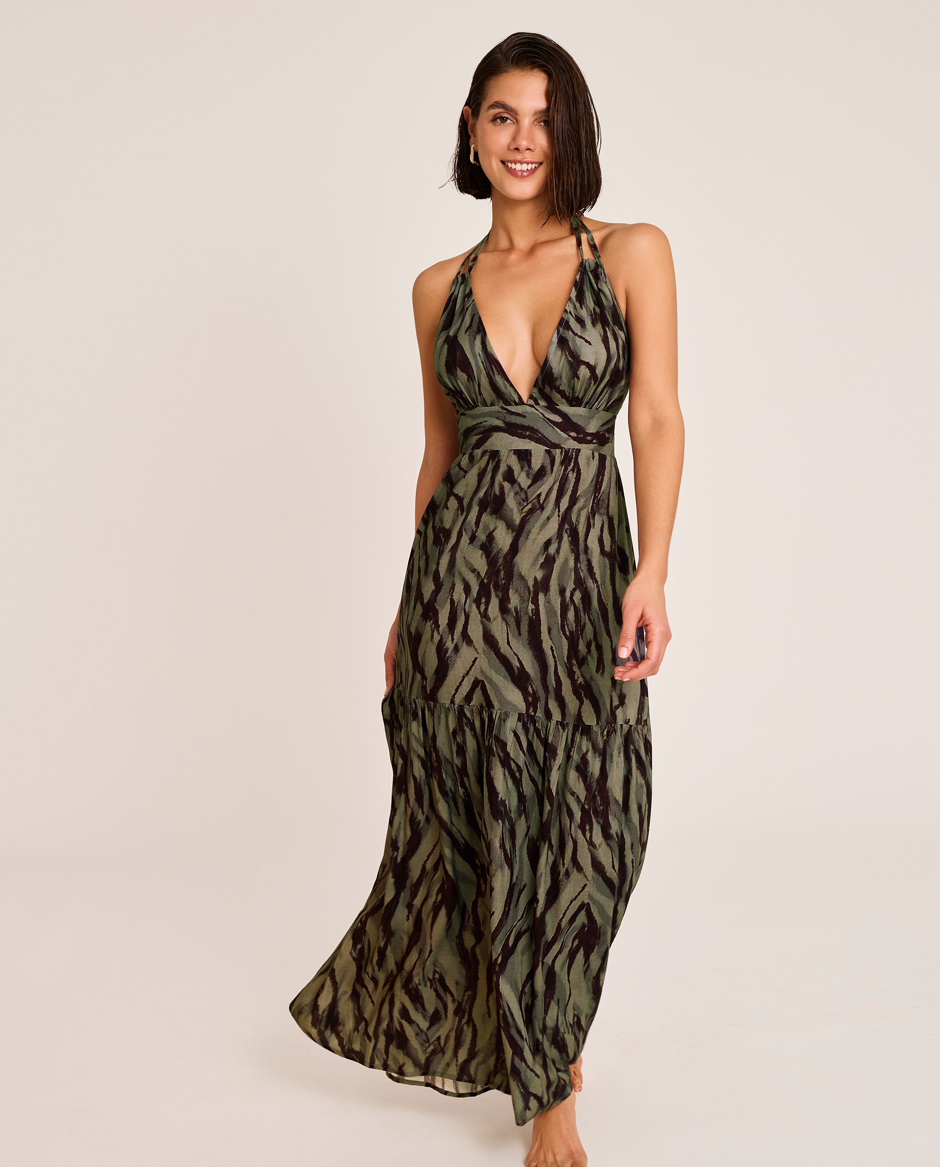Selmark - Vestido de playa de mujer, largo de escote profundo, colección savage.